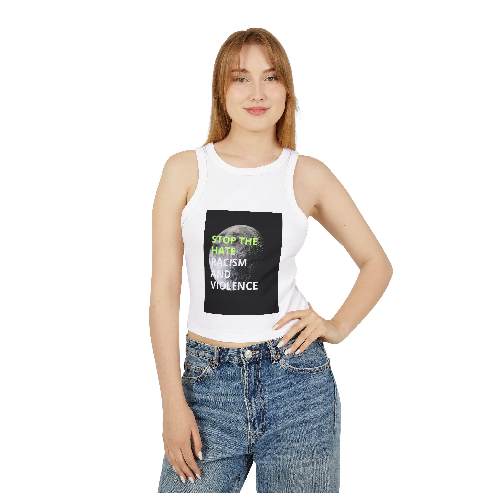 Stop the Hate Racer Tank Top — Anti-Racism Graphic Crop Tank
