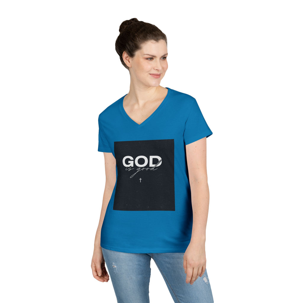 Faith Graphic V-Neck Tee — "GOD" Script Design