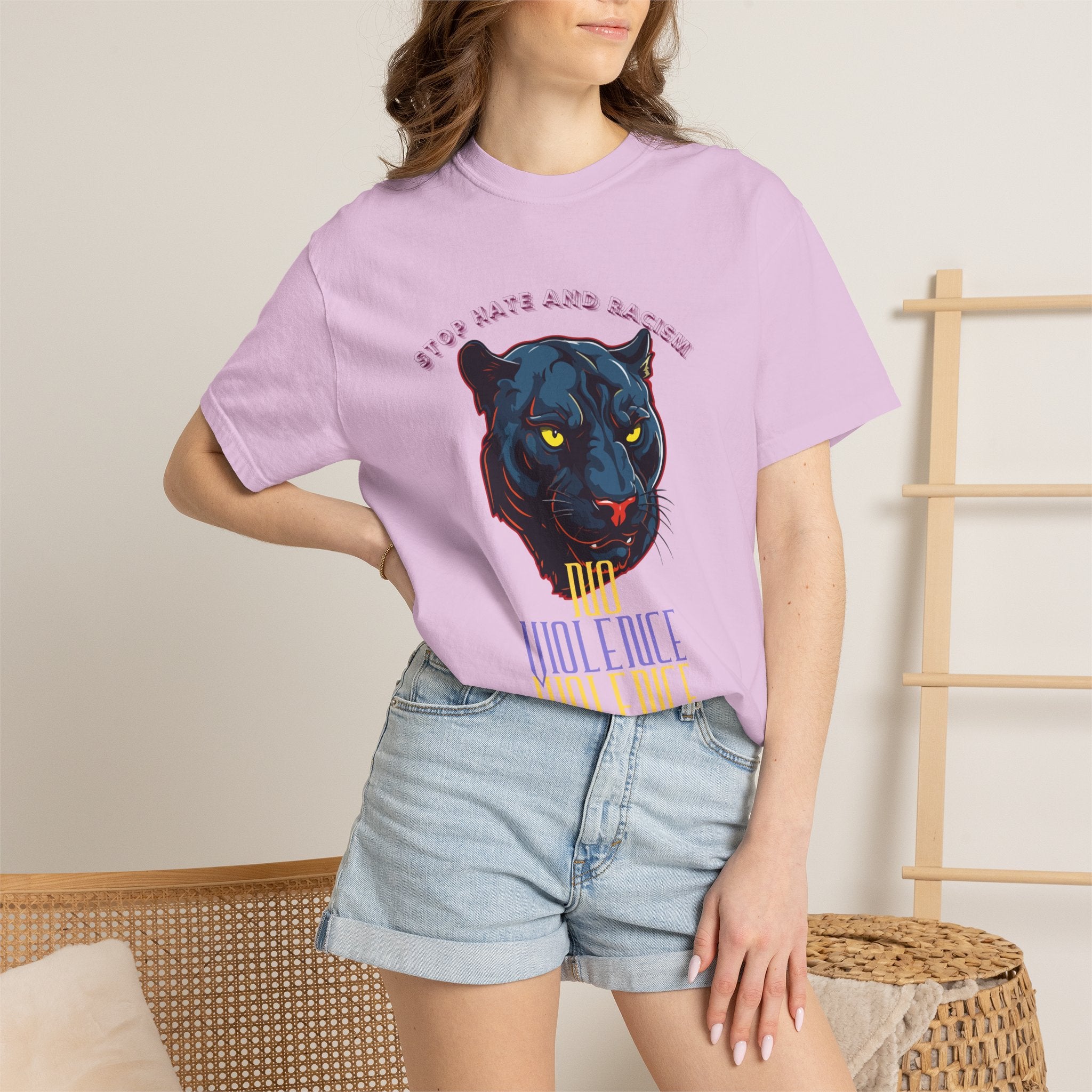 No Violence Panther T-Shirt — Graphic Animal Tee with 'No Violence' Text