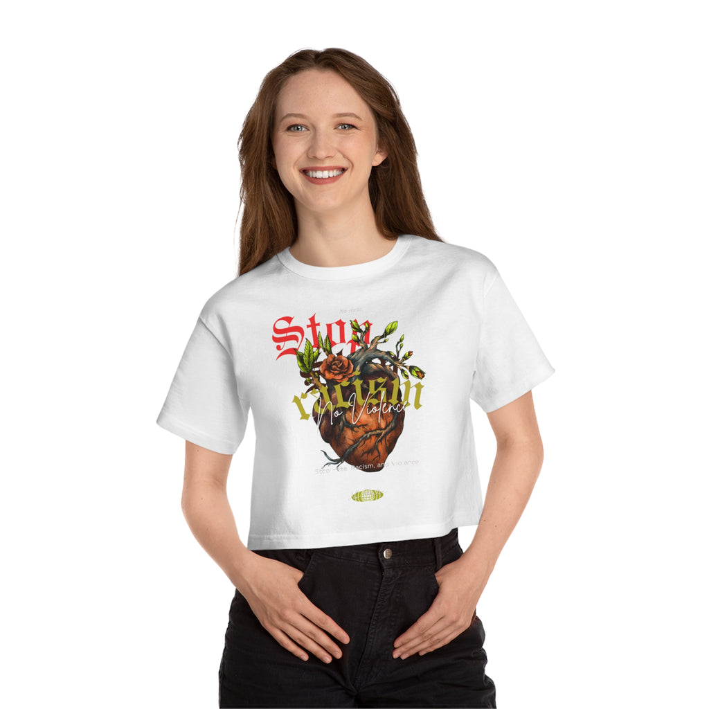 Cropped Graphic Tee — Botanical Heart 'Stay Golden' Design