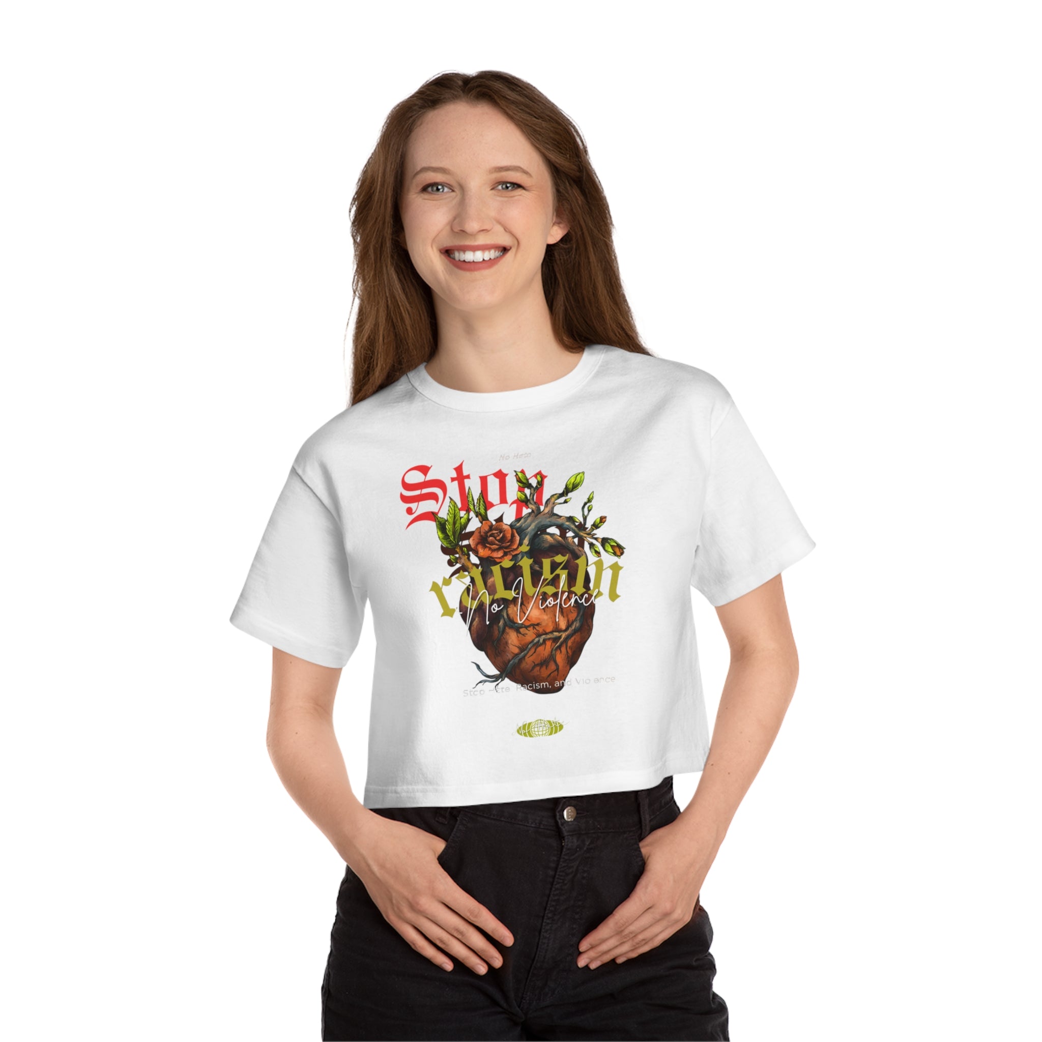 Cropped Graphic Tee — Botanical Heart 'Stay Golden' Design
