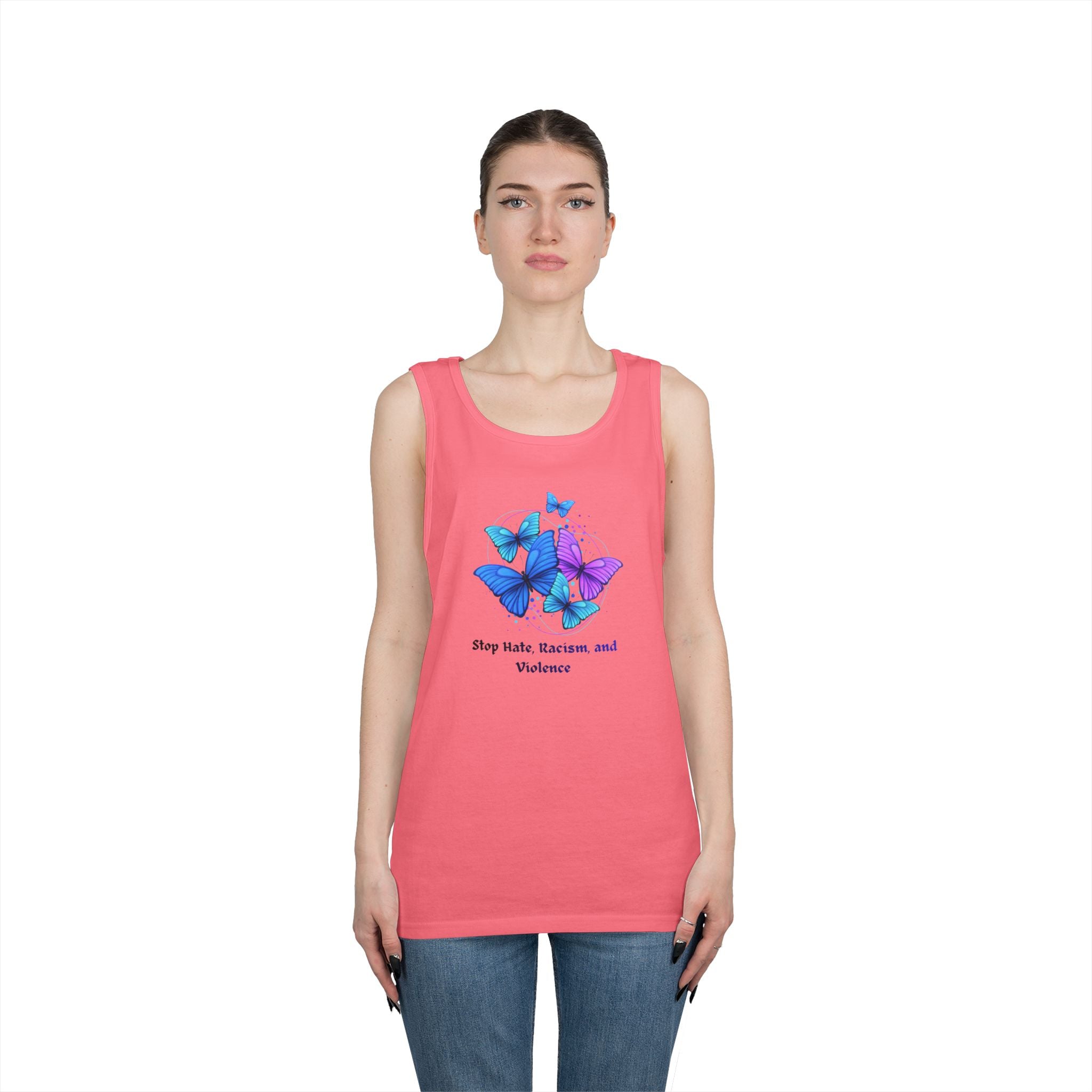 Butterfly Peace Tank Top — "Stop Hate, Racism, and Violence" Graphic Tank