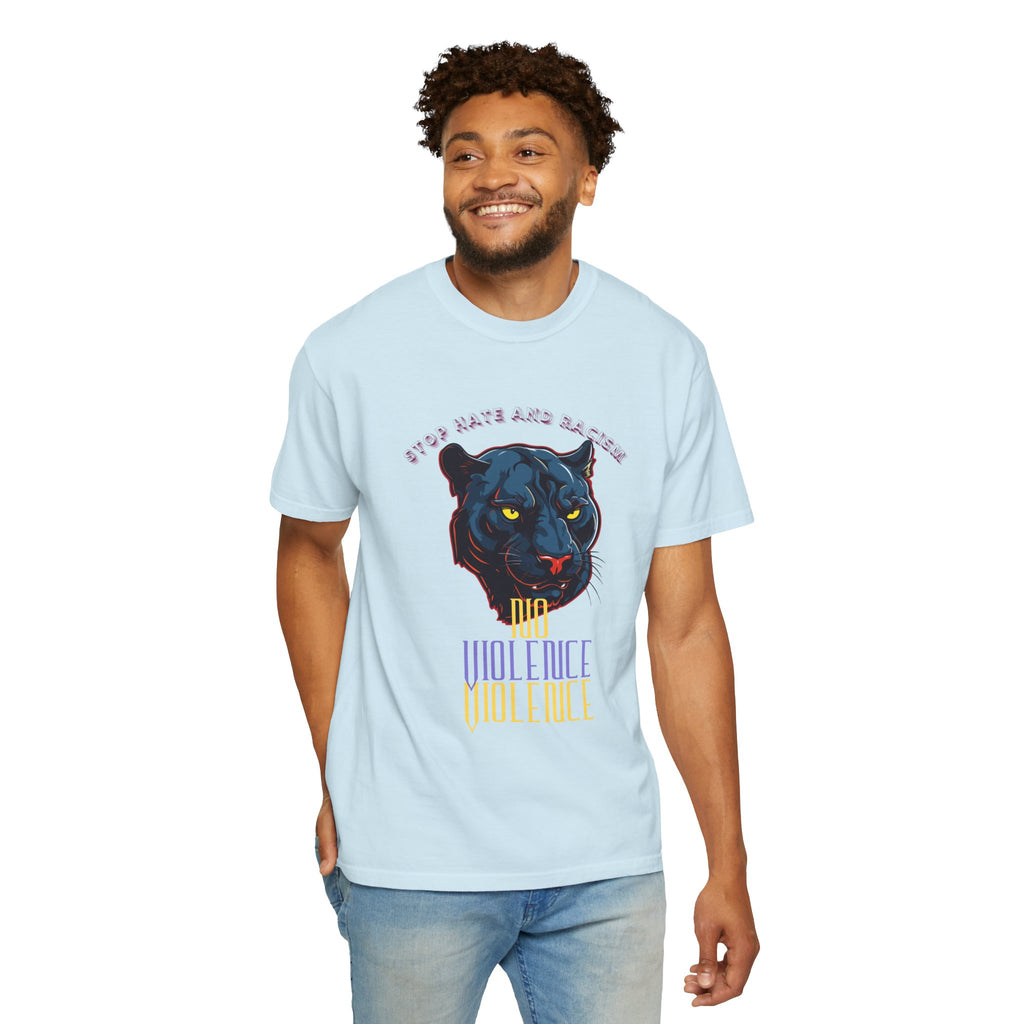 No Violence Panther T-Shirt — Graphic Animal Tee with 'No Violence' Text