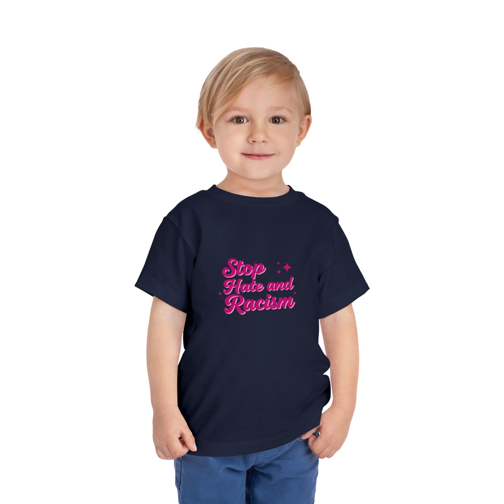 Toddler Tee "Stop Hate and Racism" — Pink Social Justice Kids Shirt