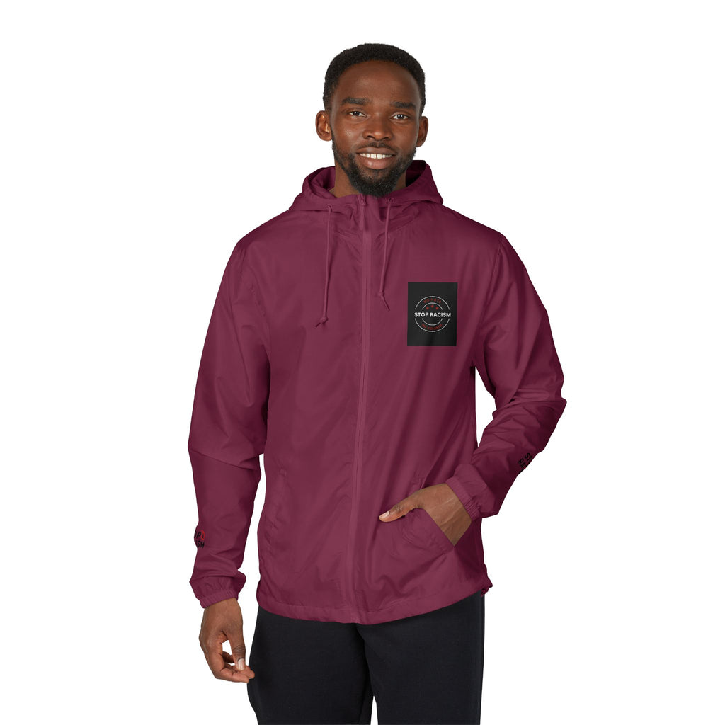 Windbreaker Jacket — Minimal White Camo Hooded Windbreaker with Small Chest Patch & Sleeve Logos