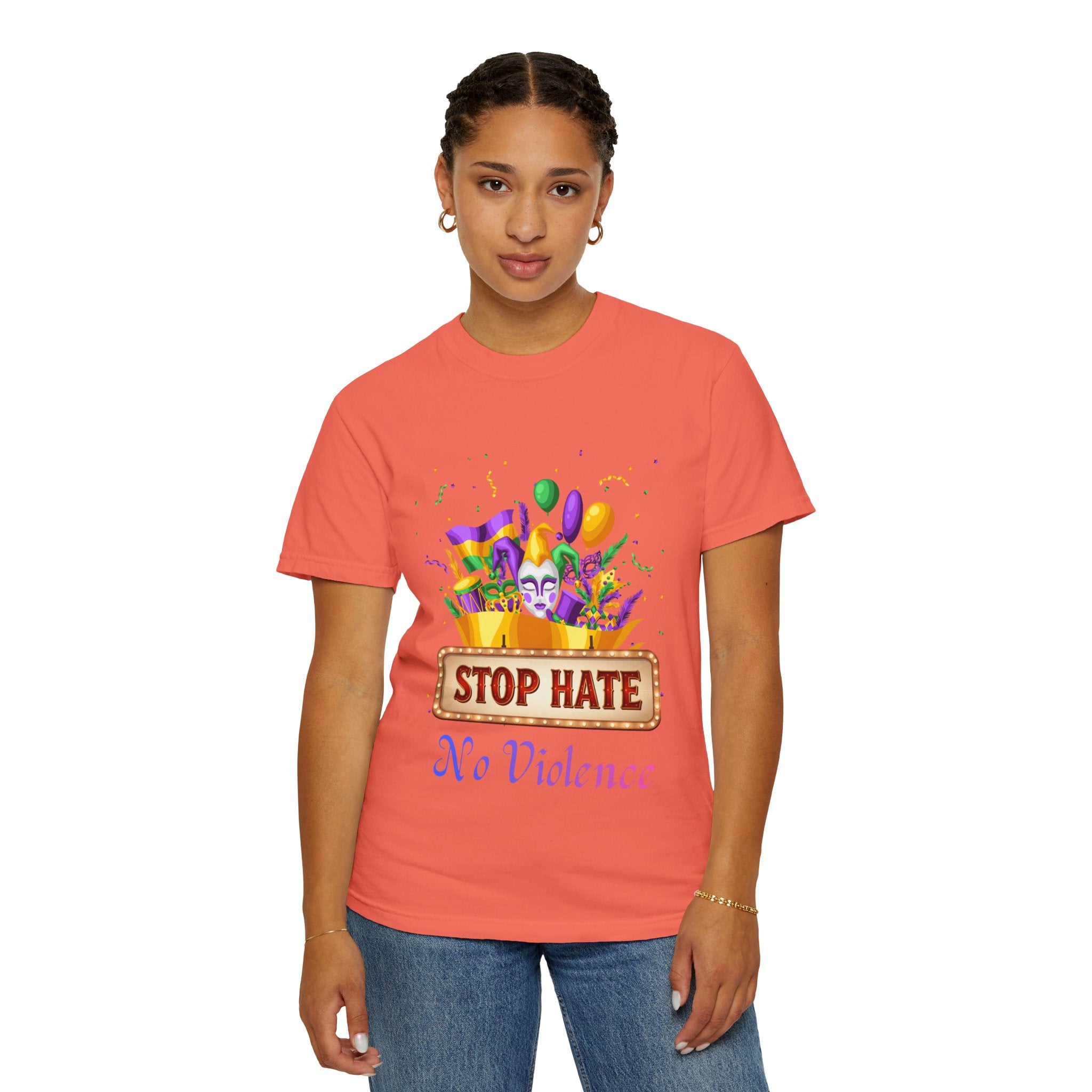 T-Shirt — "Stop Hate, No Violence" Mardi Gras Parade Design