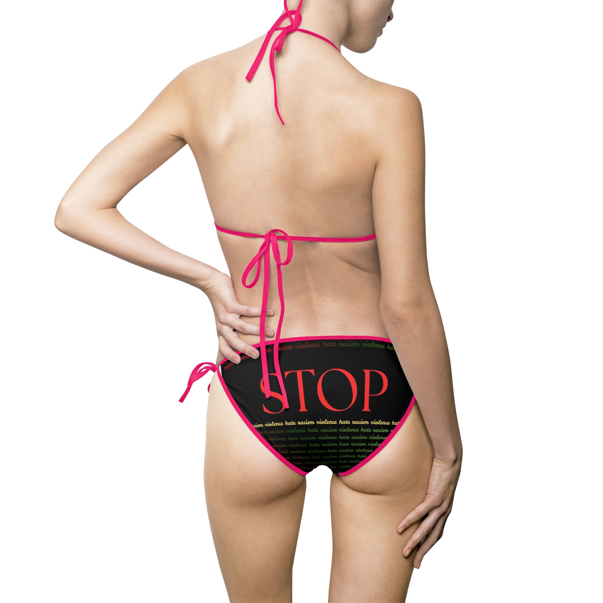 STOP Text Black Graphic Bikini — Protest Statement Swimsuit