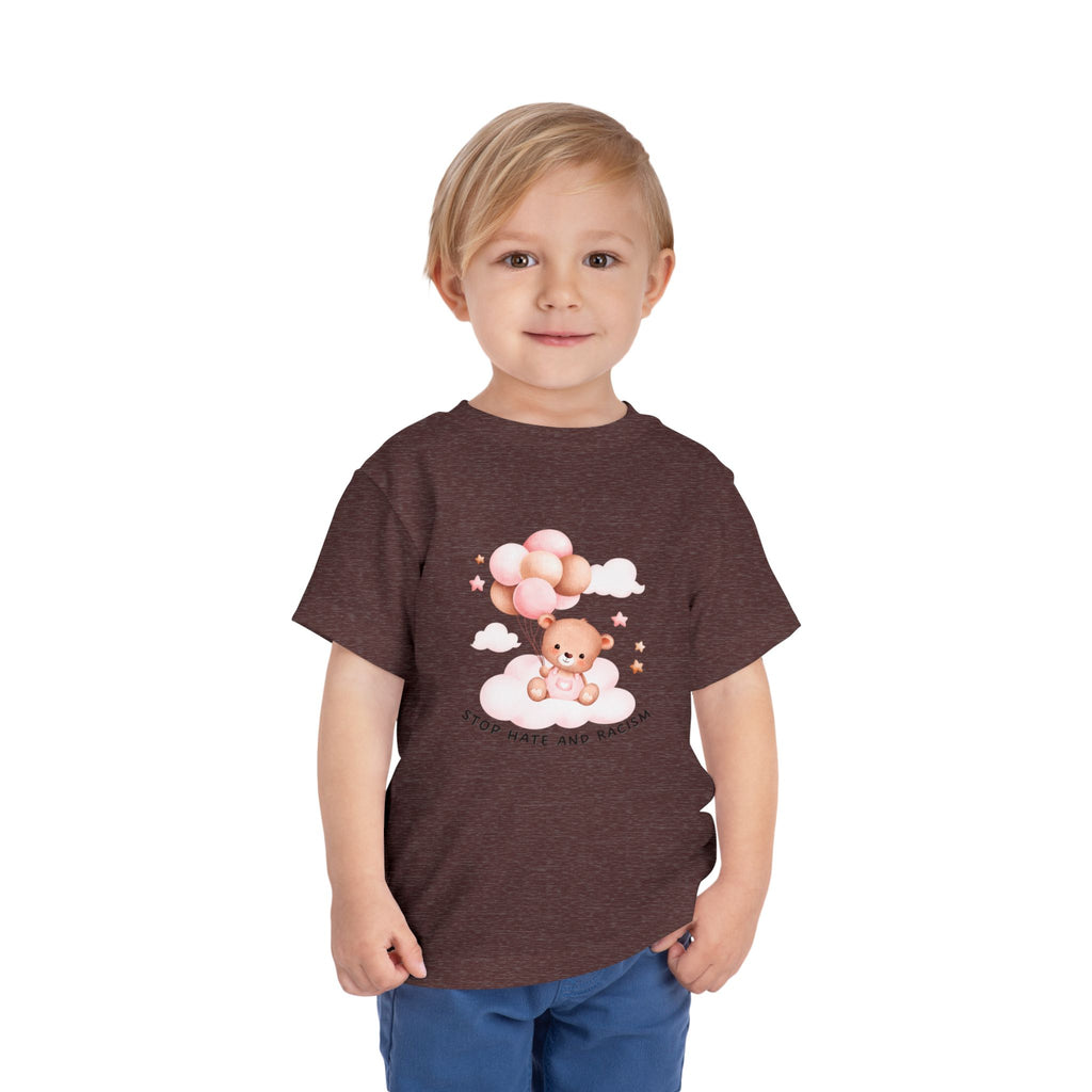 Toddler Tee — Cute Teddy with Balloons “Stop Hate and Racism”