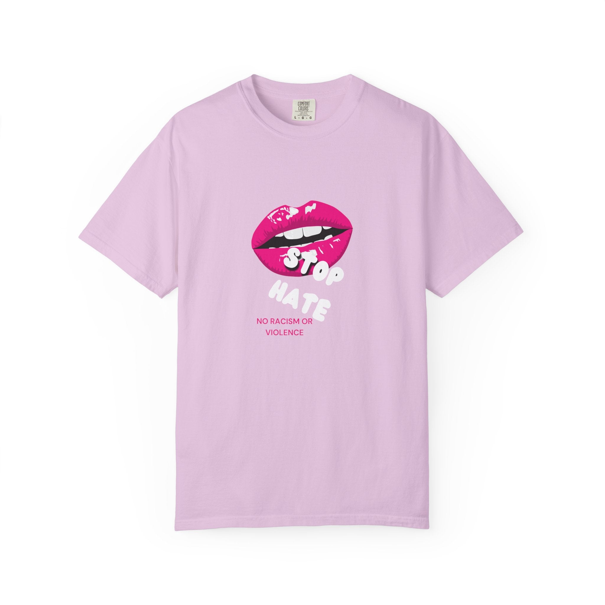 T-Shirt — Pink Lip 'Stop' Graphic Tee (No Racism or Violence)