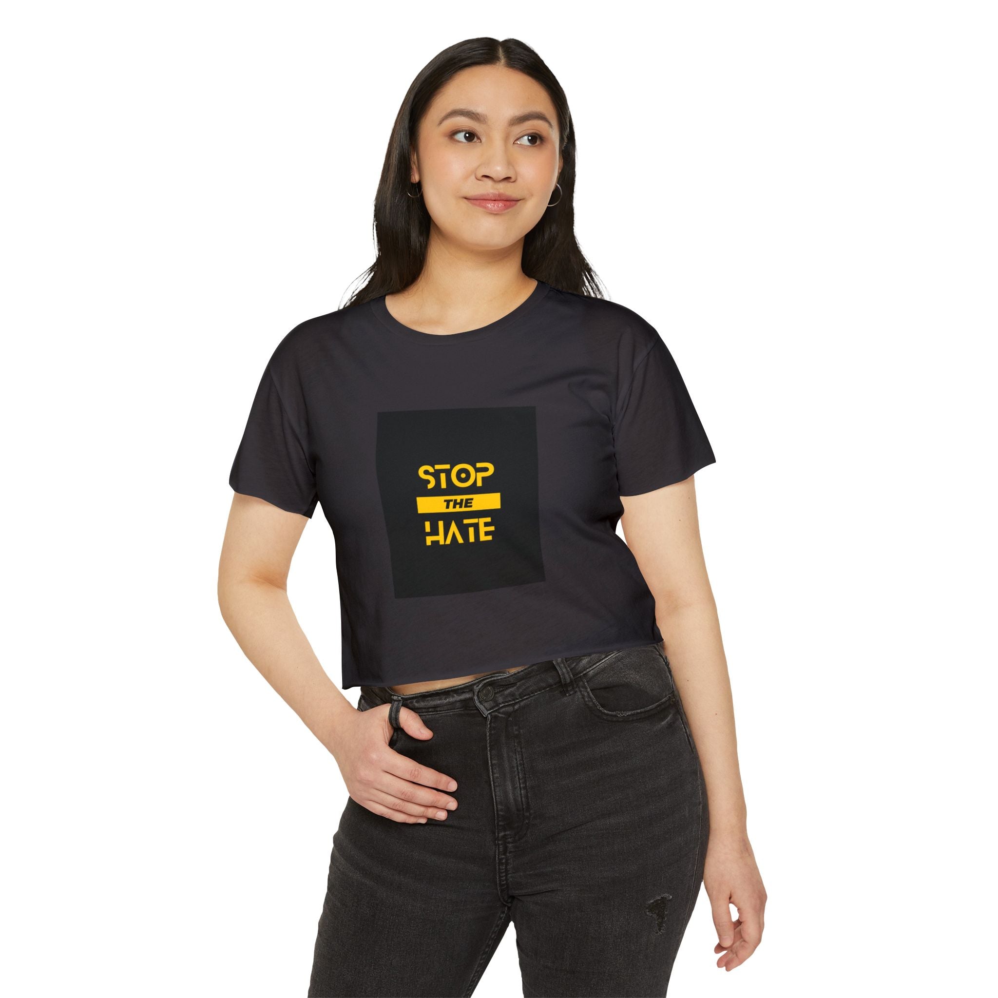 Stop the Hate Crop Top — Women's Festival Anti-Hate Graphic Tee