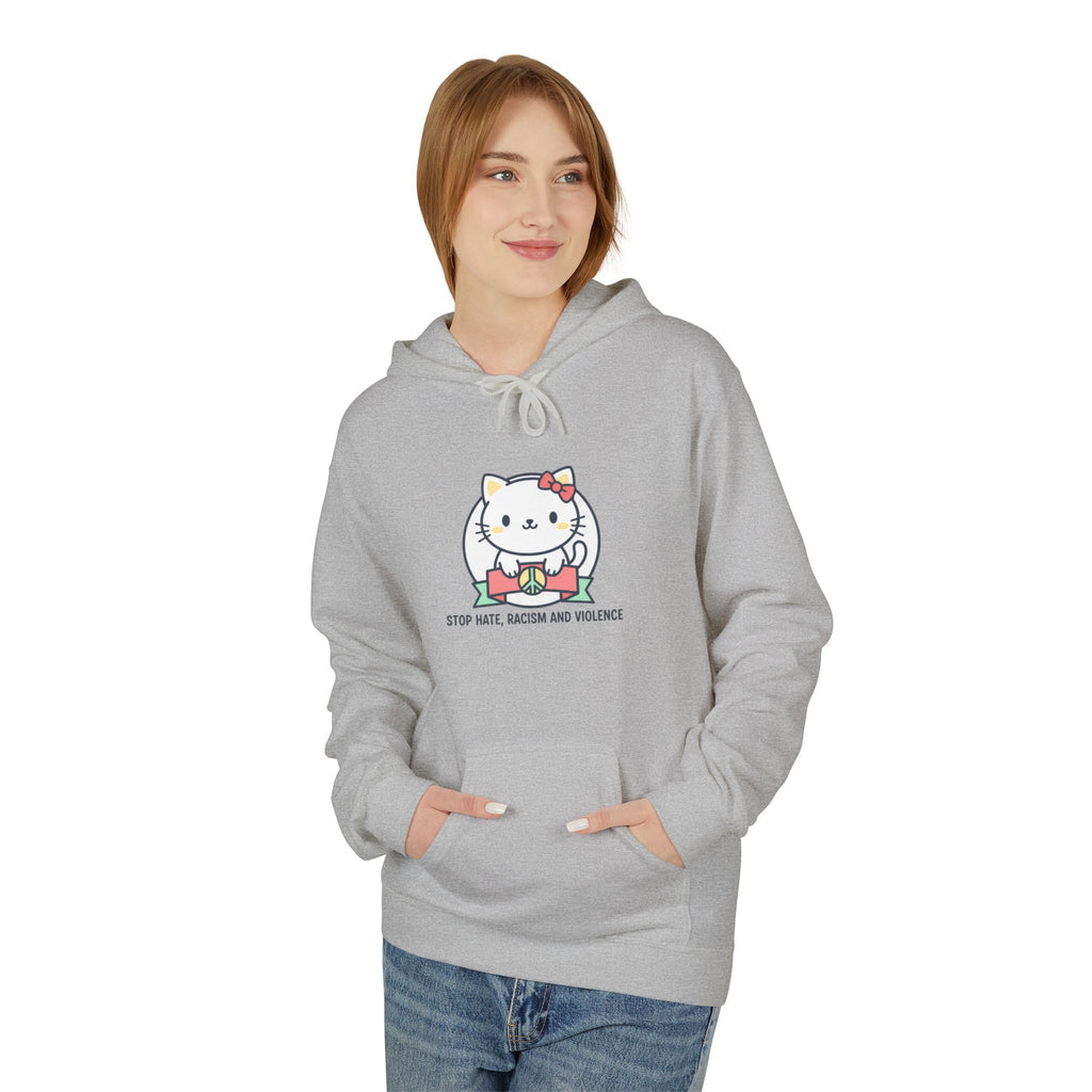 Stop Hate, Racism and Violence Cat Hoodie — Cute Anti-Racism Graphic Hoodie