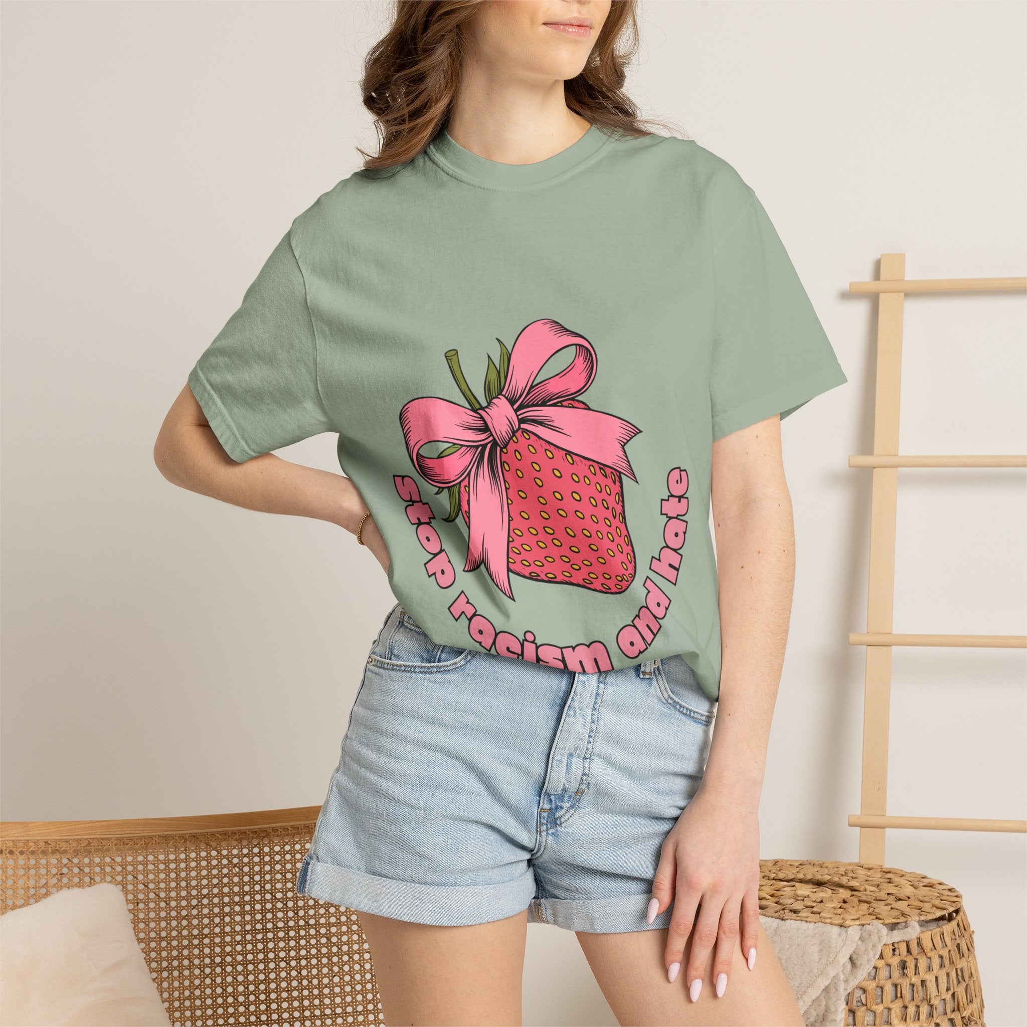Stop Racism and Hate T-Shirt — Pink Strawberry Gift Graphic Tee