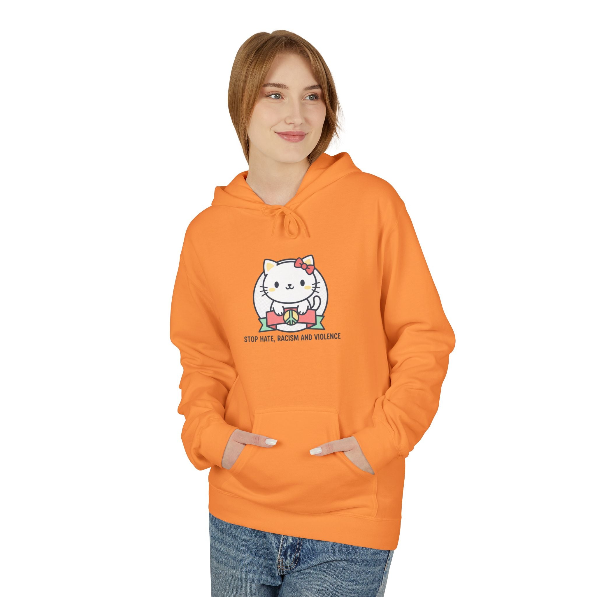 Stop Hate, Racism and Violence Cat Hoodie — Cute Anti-Racism Graphic Hoodie