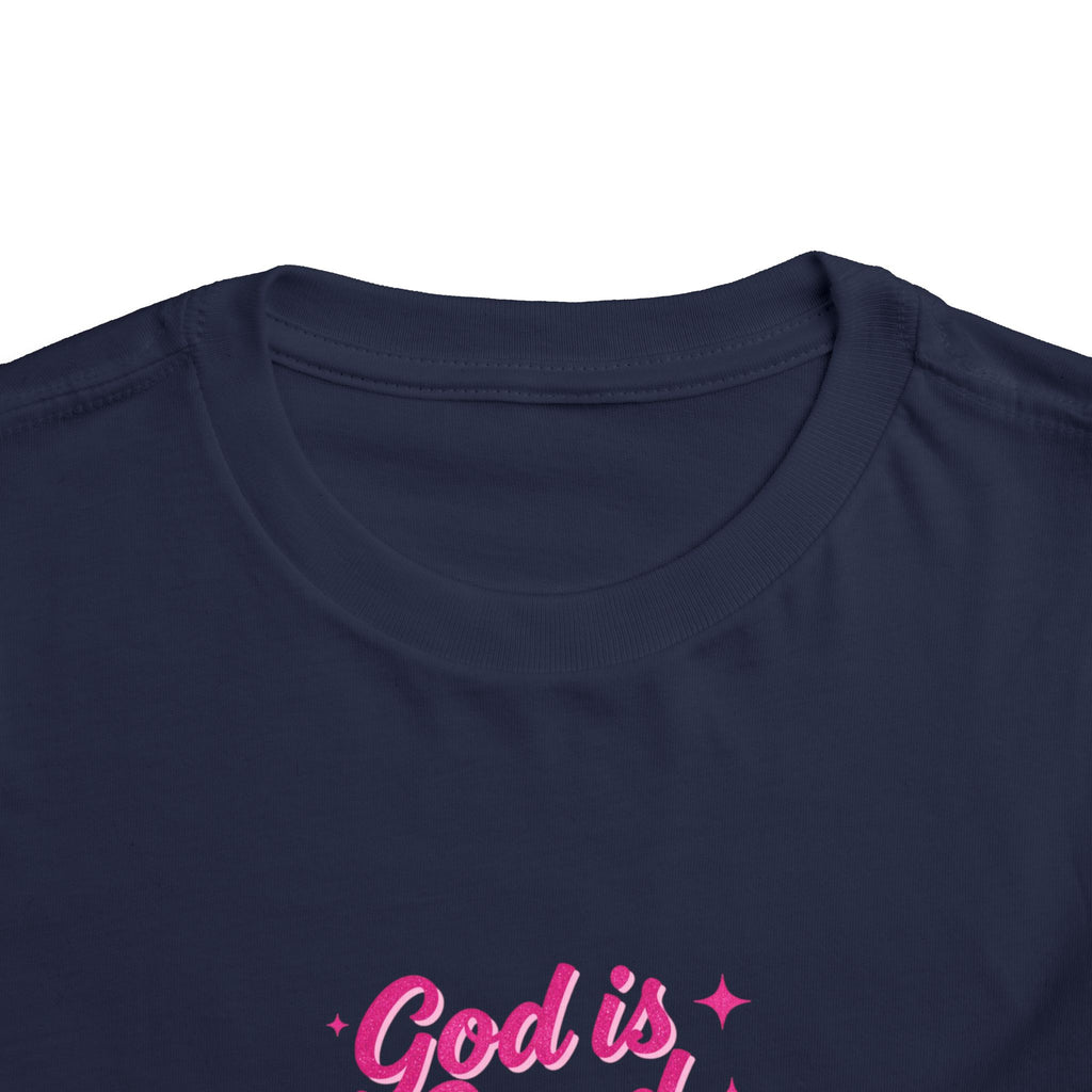Toddler Tee – "God is Good Time" Pink Script Christian Kids Shirt