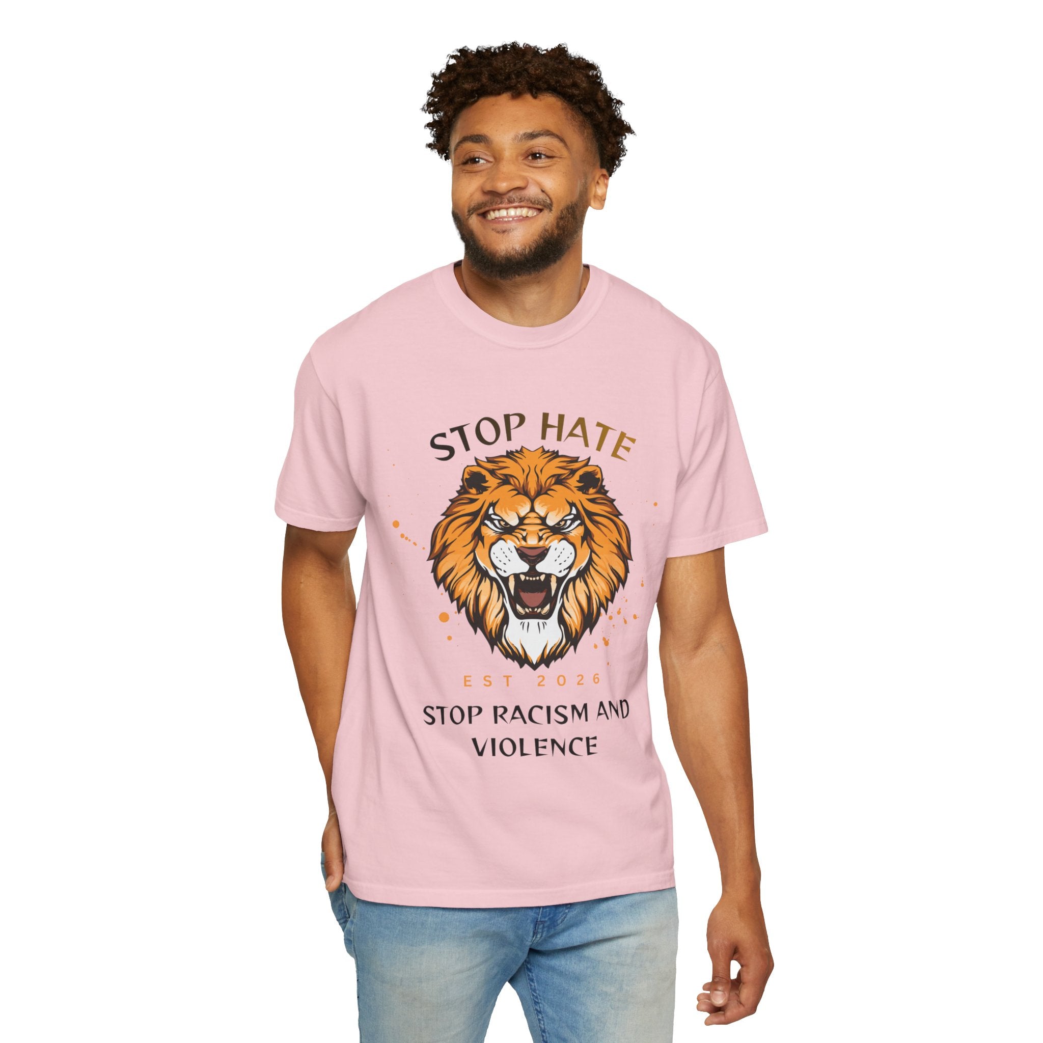 Stop Hate Lion T-Shirt — "Stop Racism and Violence" Statement Tee