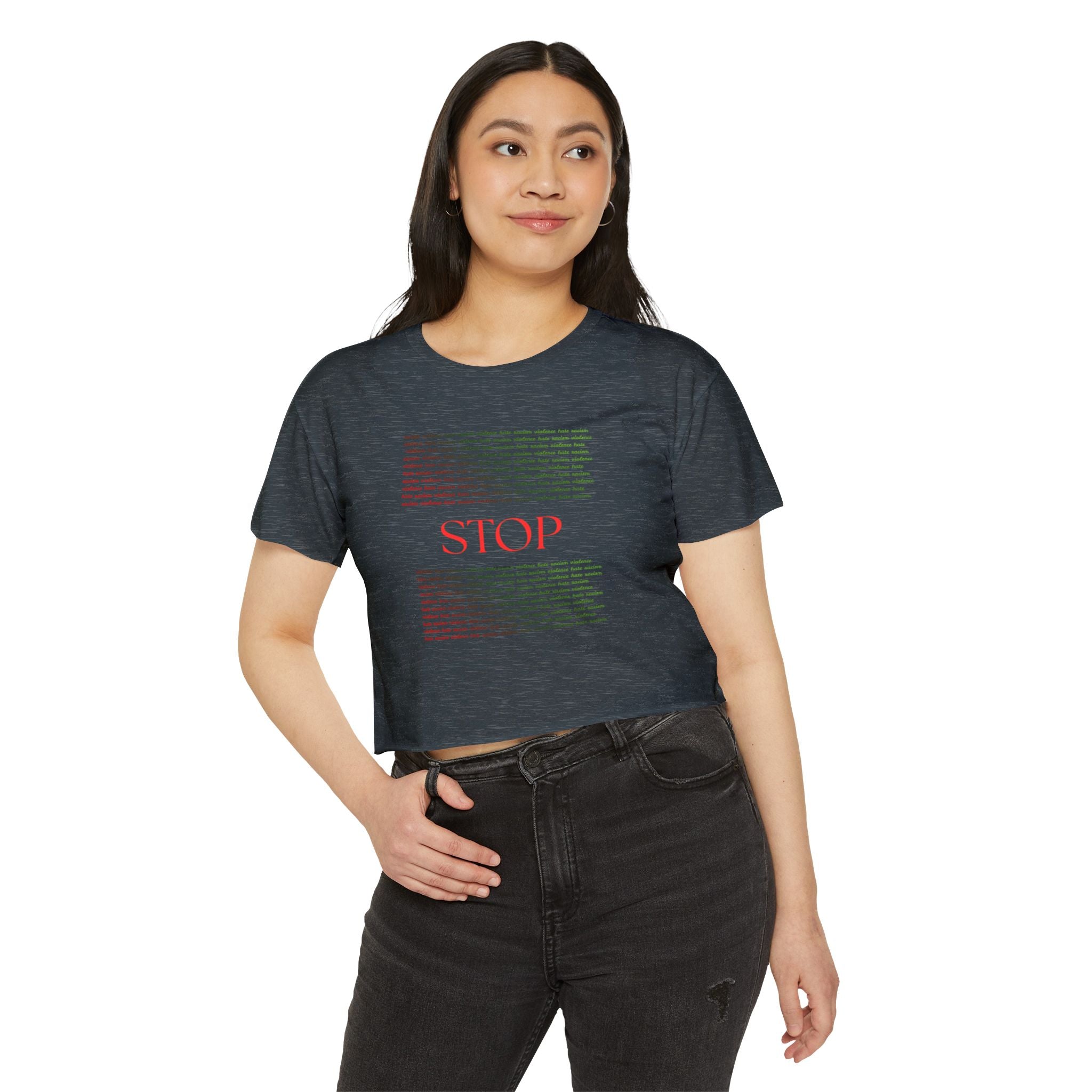 STOP Graphic Crop Top — Women's Festival Statement Tee
