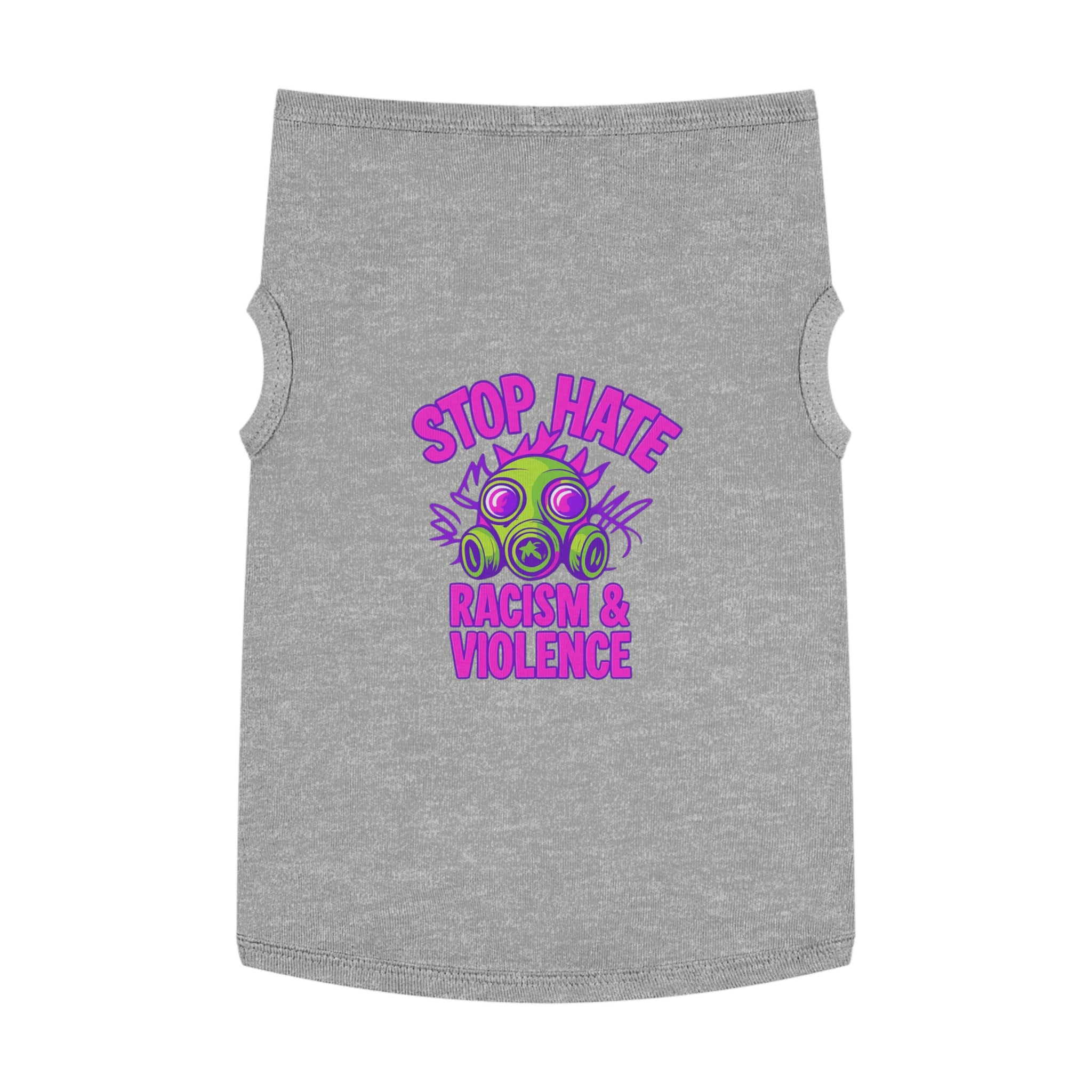 Pet Tank Top — "Stop Hate: Racism & Violence" Neon Gas Mask Anti-Racism Tee for Dogs