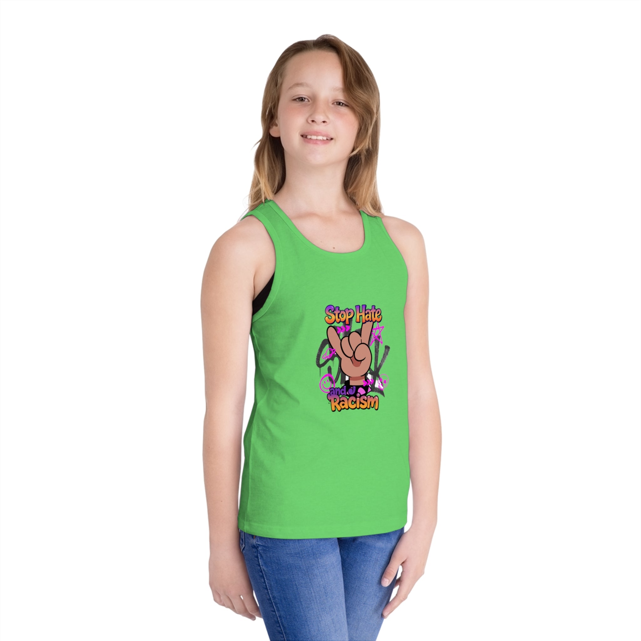 Stop Hate Racism Kids Tank Top — Peace Sign Anti-Racism Graphic