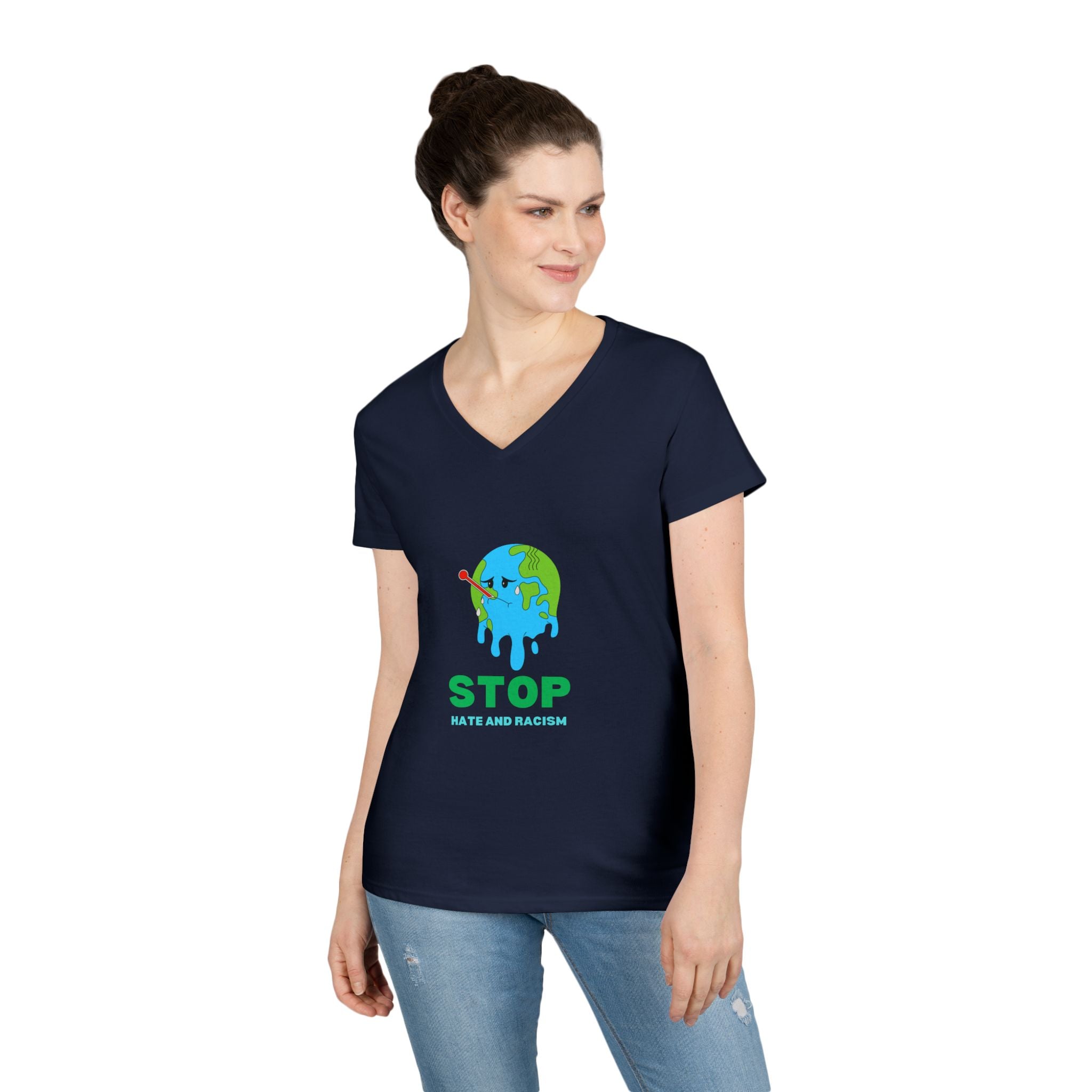 Stop Hate and Racism Eco V-Neck T-Shirt