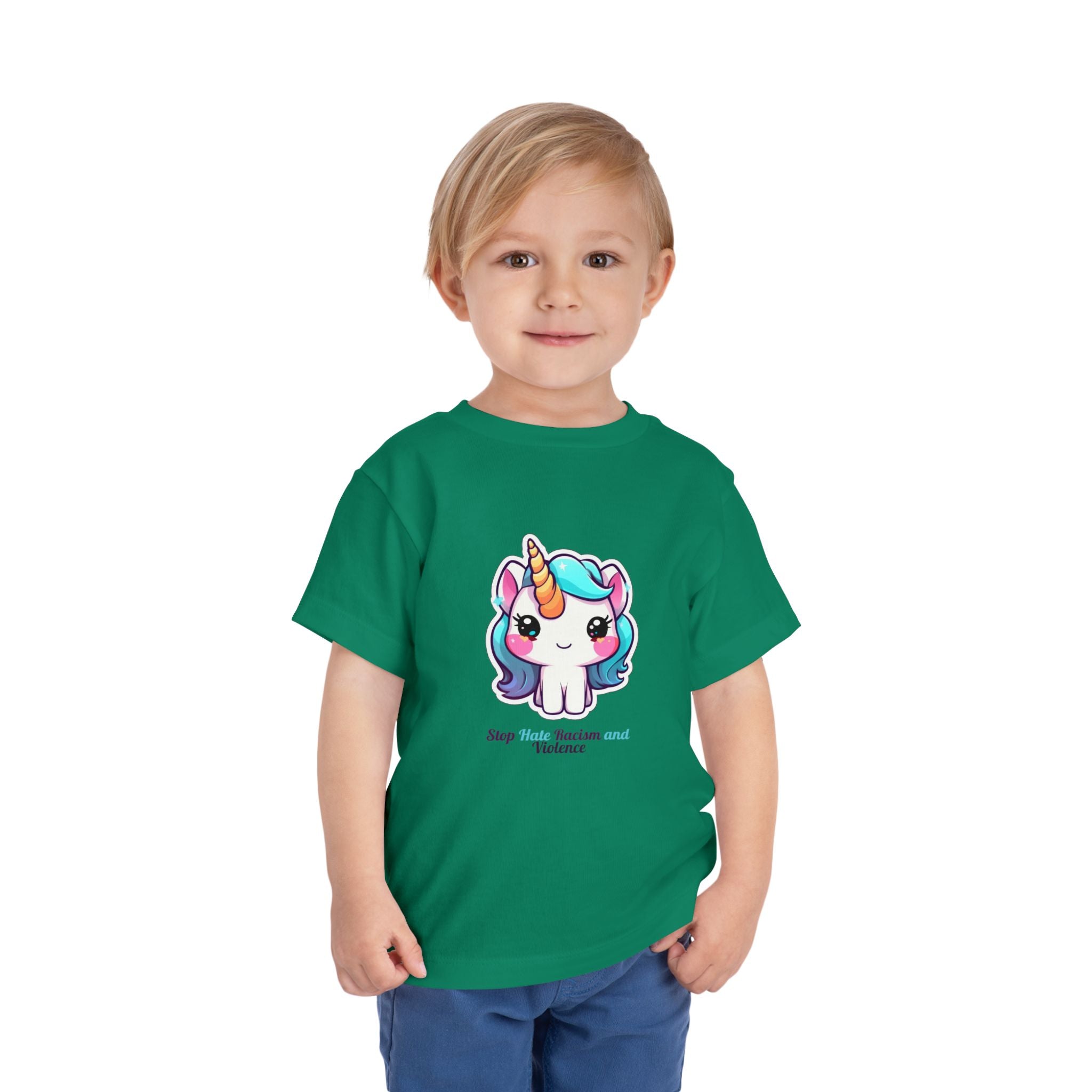 Toddler Tee — Cute Rainbow Unicorn "Stay Positive and Believe" Kids Shirt
