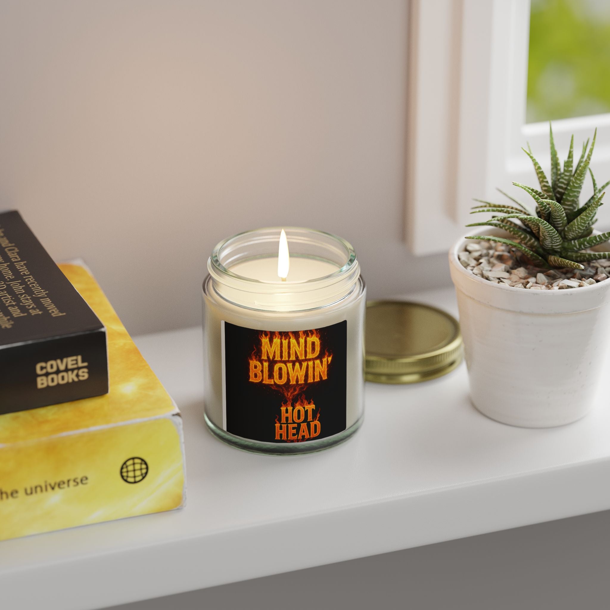 Soy Wax Candle — "Mind Blowin' Hot Head" Coconut Apricot Scent (4oz/9oz) — Novelty Gift