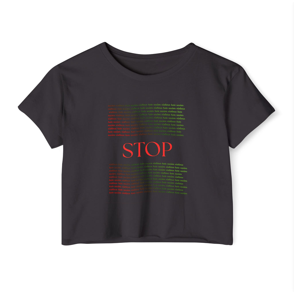 STOP Graphic Crop Top — Women's Festival Statement Tee