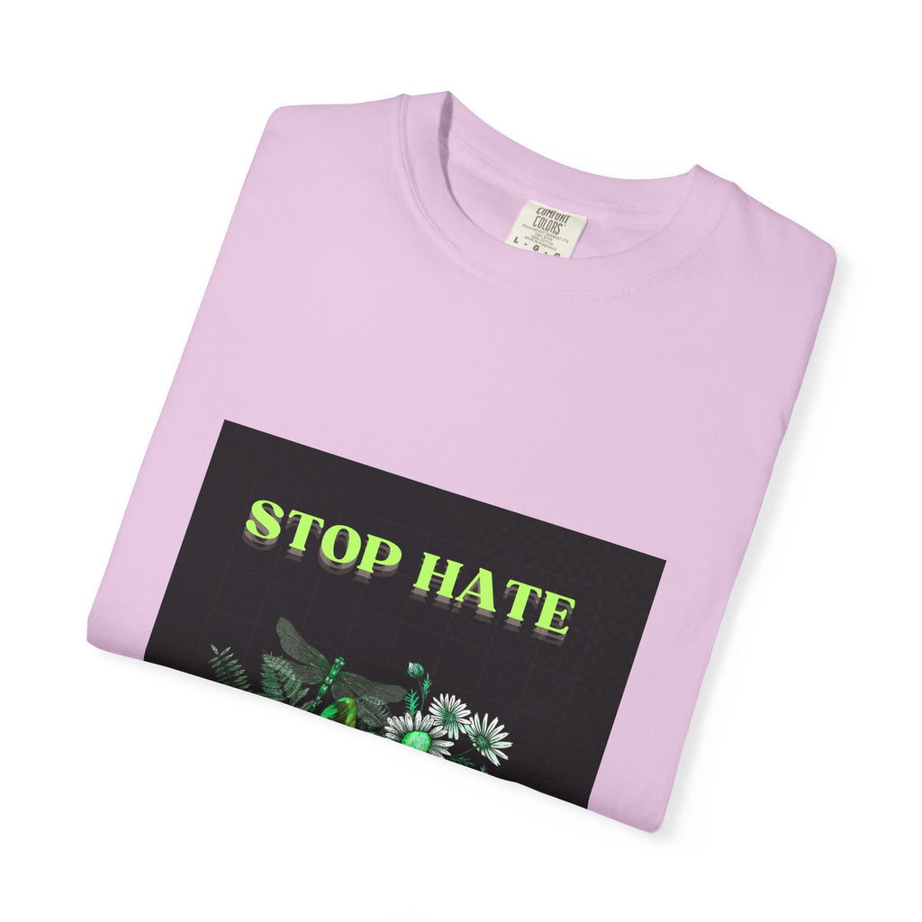 Stop Hate Skull T-Shirt — Green Floral Skull Graphic Tee