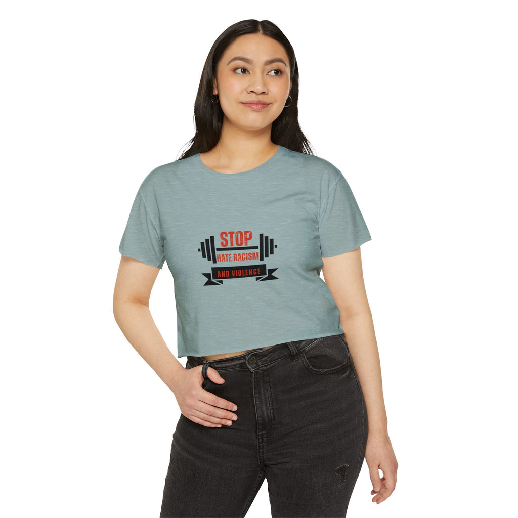 Crop Top — "Stop Hate Racism and Violence" Graphic Festival Tee