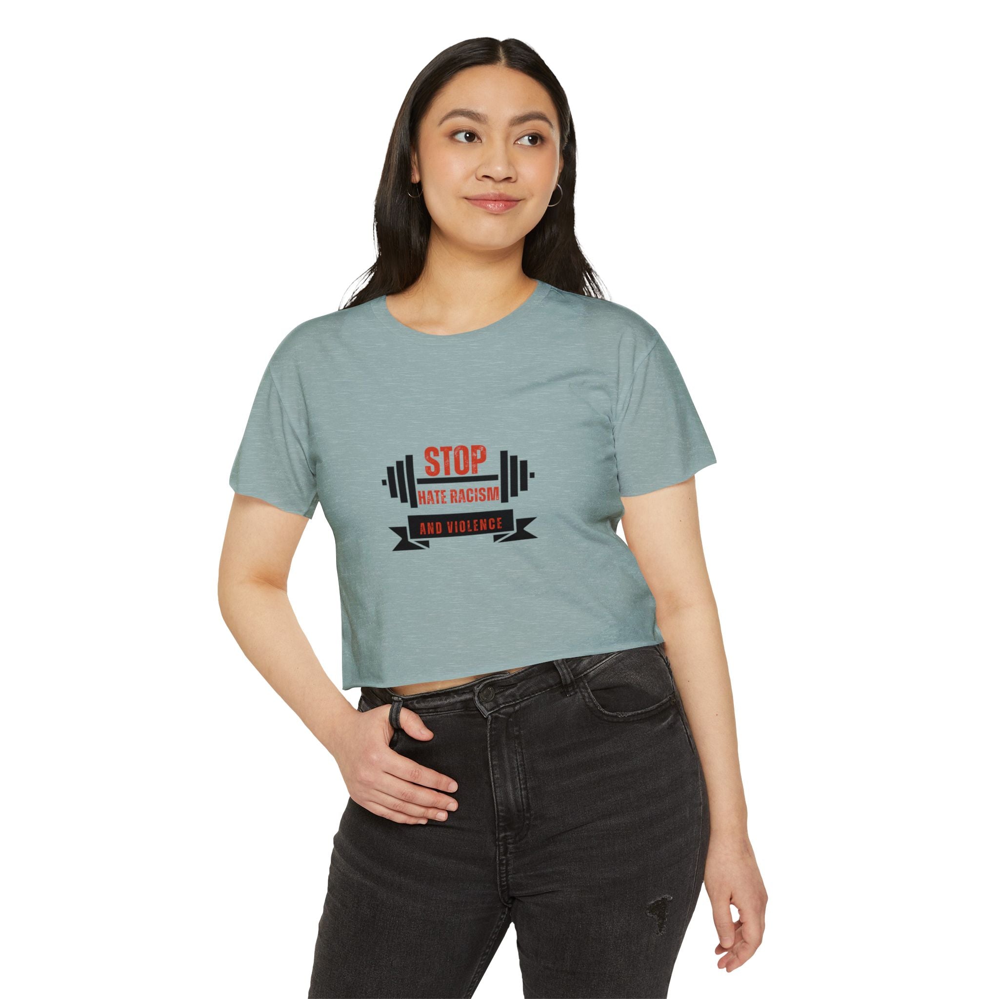 Crop Top — "Stop Hate Racism and Violence" Graphic Festival Tee
