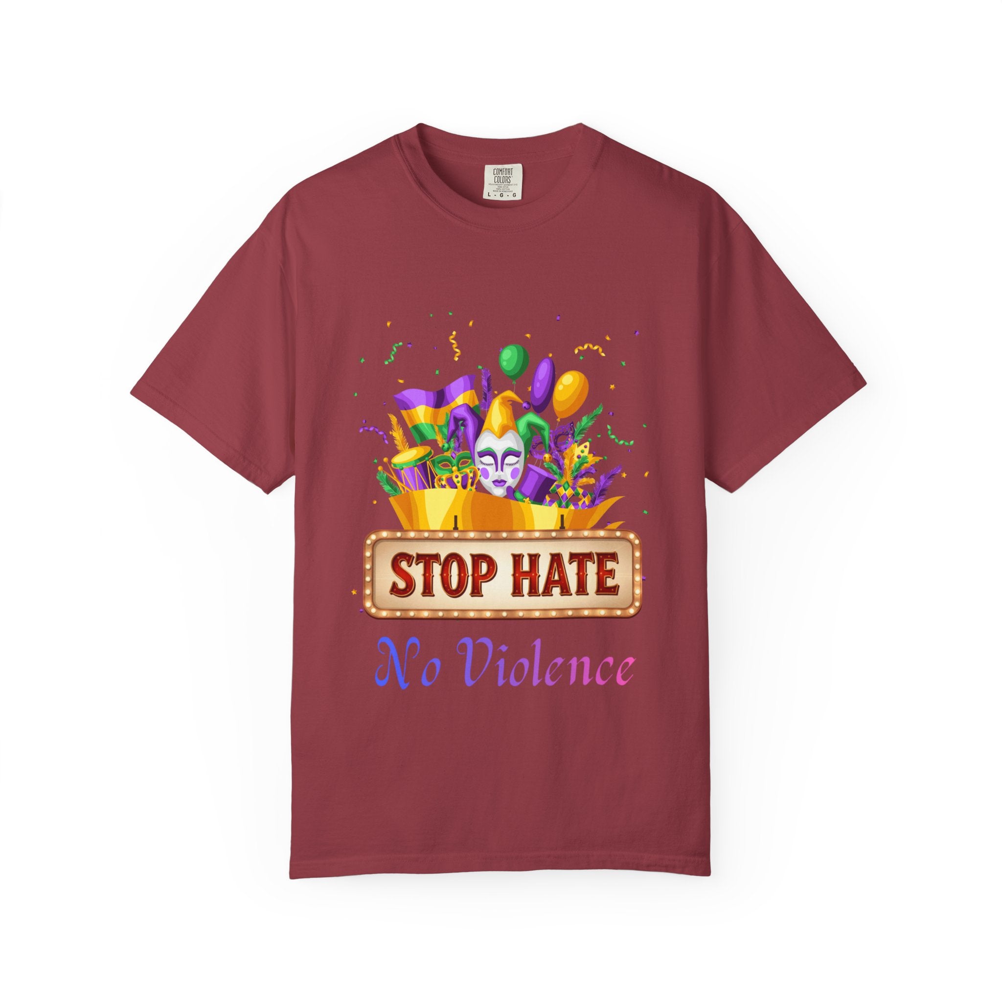 T-Shirt — "Stop Hate, No Violence" Mardi Gras Parade Design