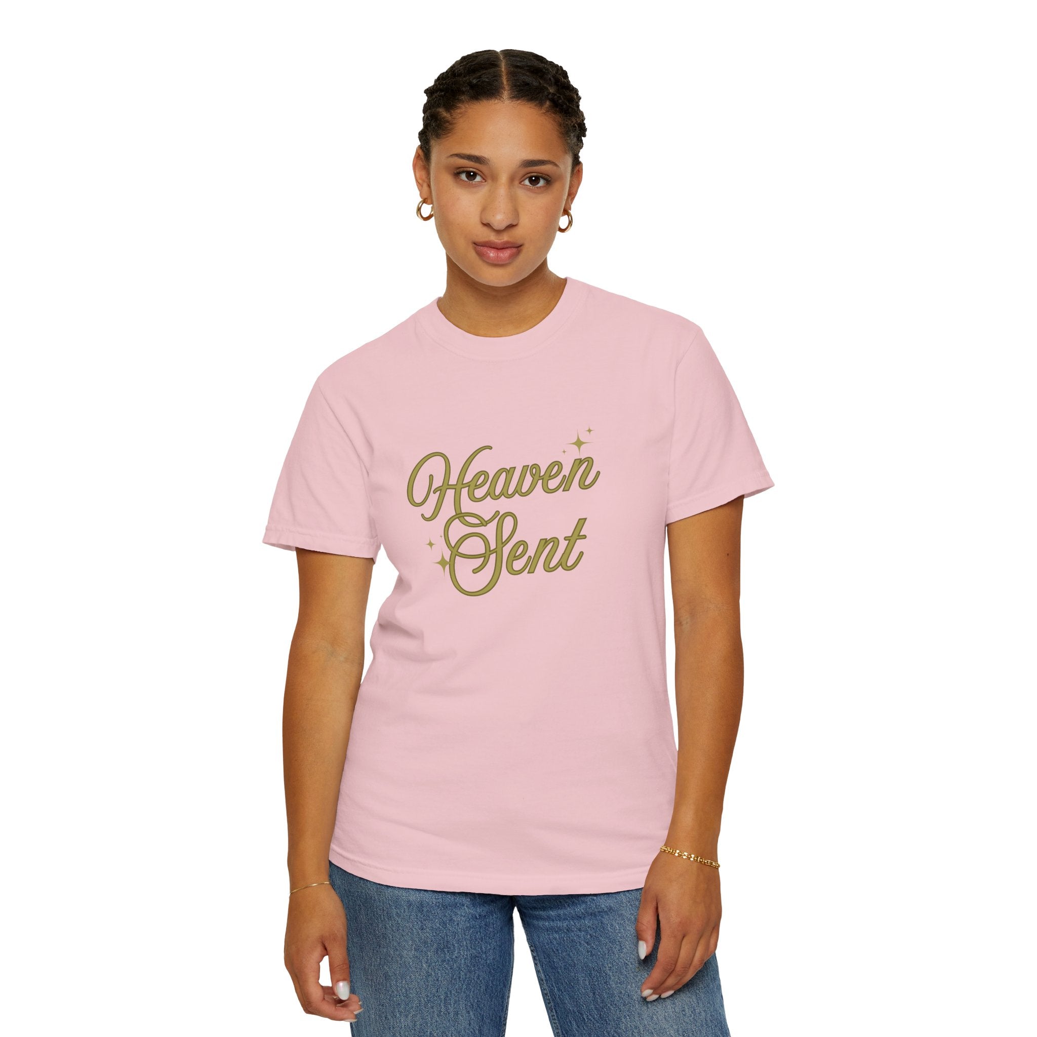 Heaven Sent Graphic Tee – Script Text Logo Cotton T-Shirt