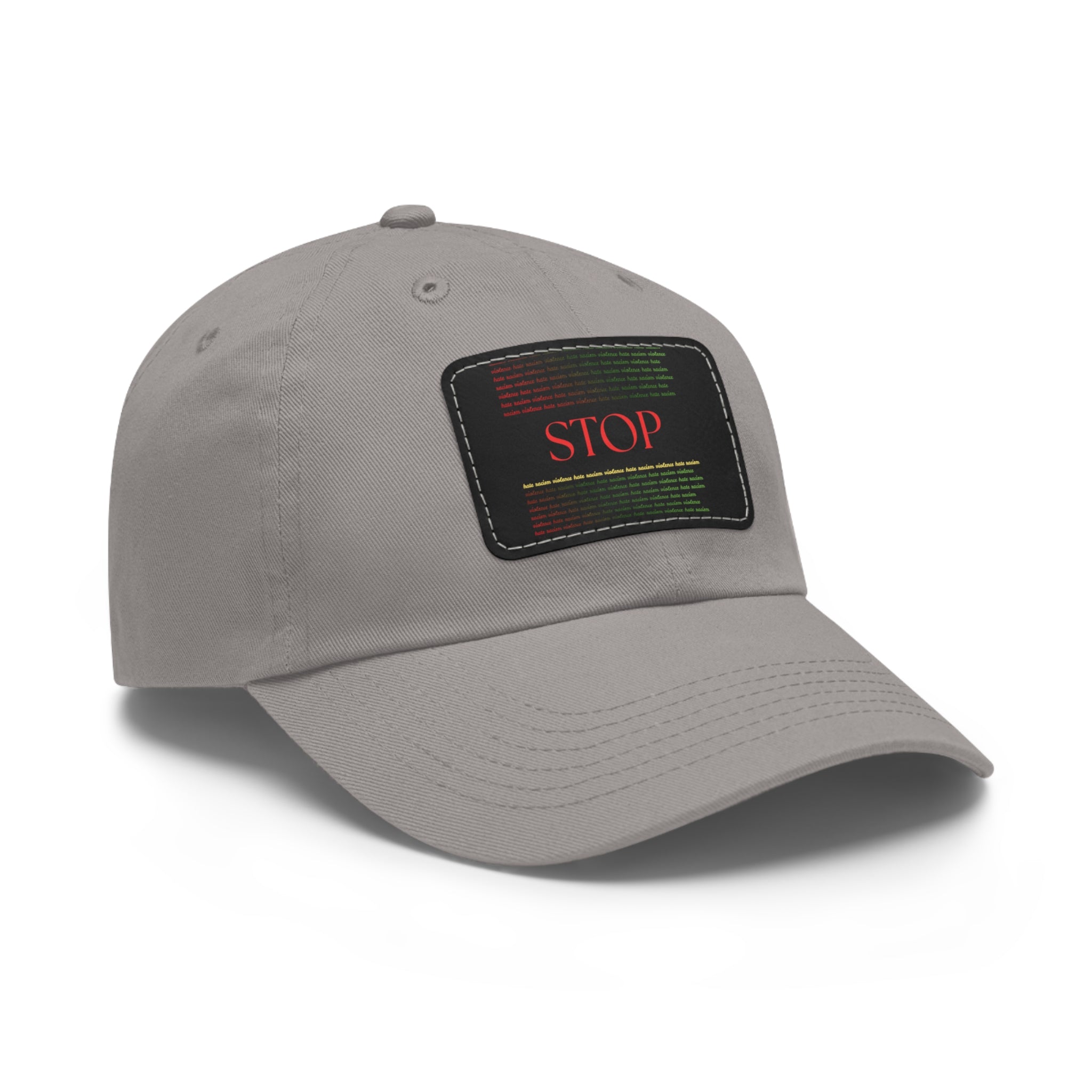 Leather Patch Dad Hat — 'STOP' Embossed Casual Baseball Cap