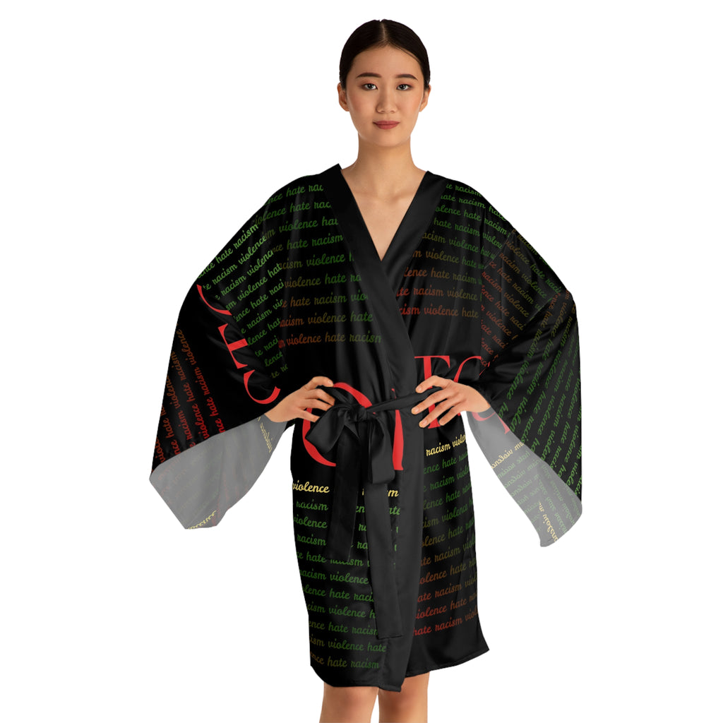 Stop Pattern Kimono Robe — Anti-Violence Statement Long Sleeve Robe