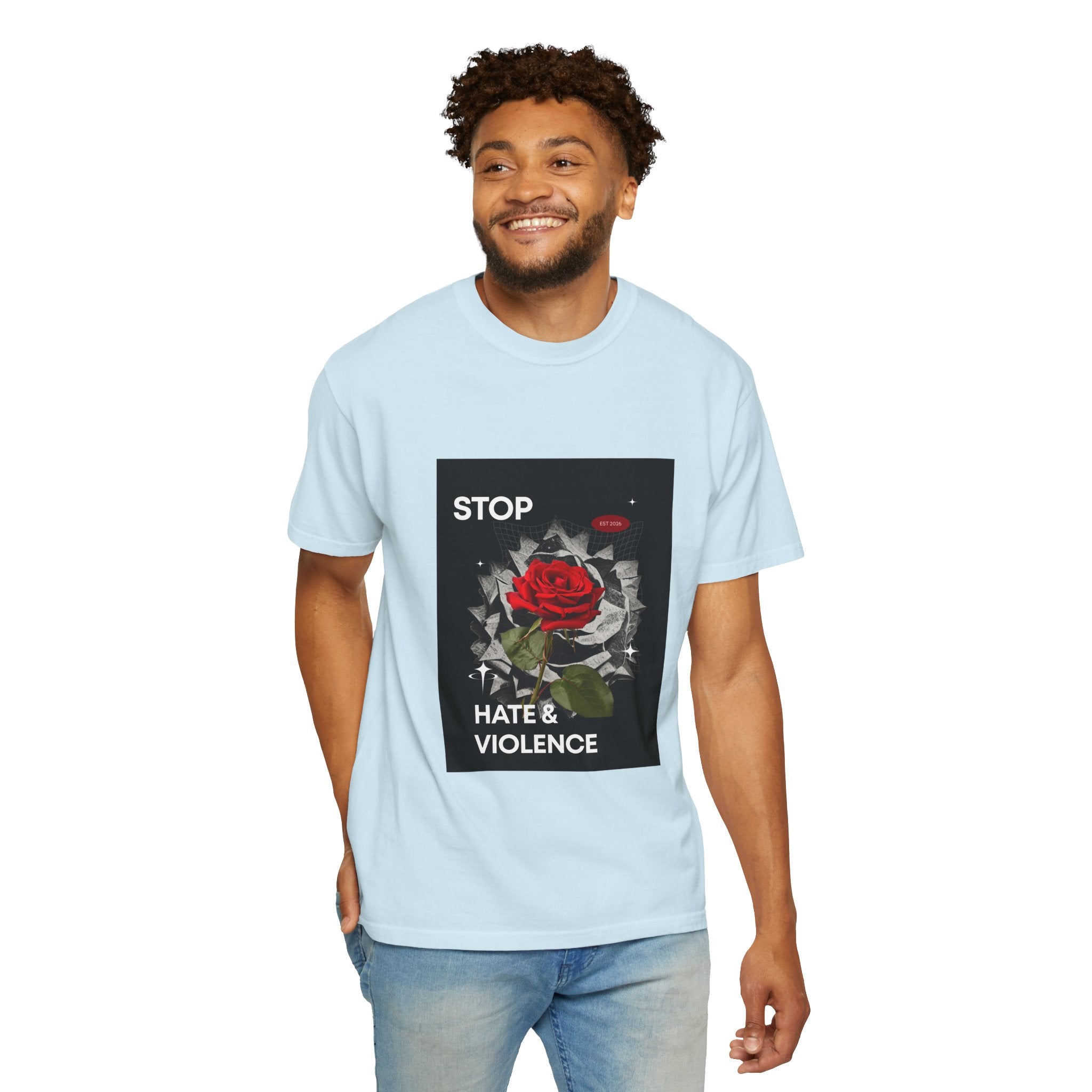 Stop Hate & Violence T-Shirt — Rose Protest Graphic Tee