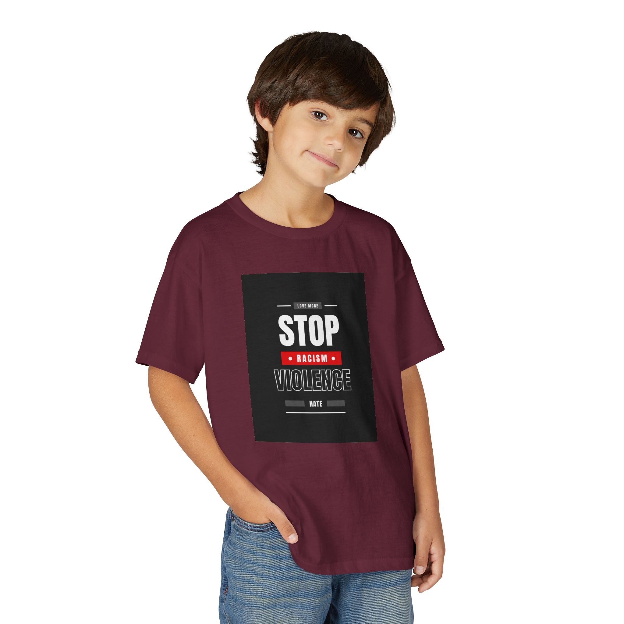 Youth T-Shirt — "Stop Racism Stop Violence" Graphic Tee