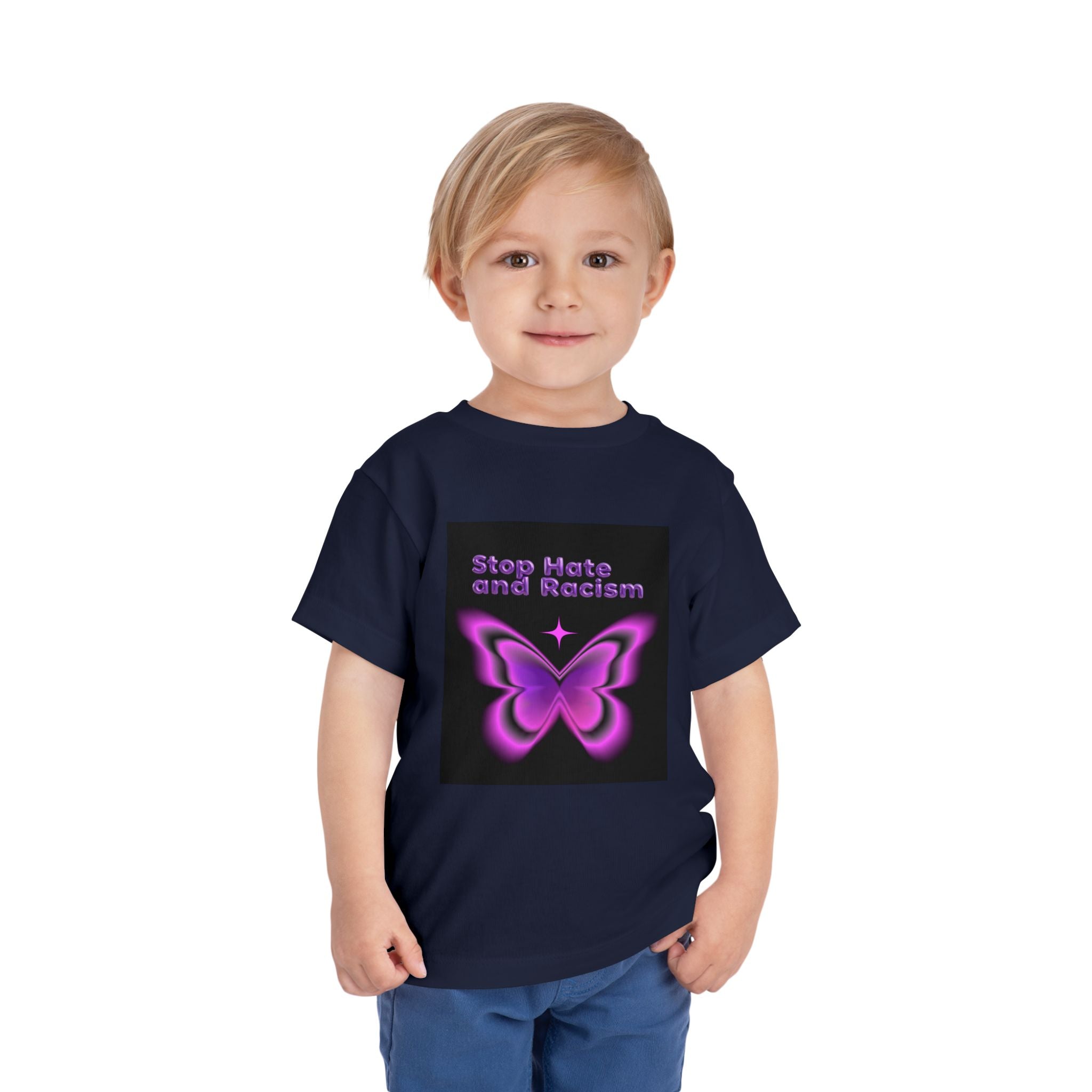 Stop Hate and Racism Toddler Tee — Purple Butterfly Anti-Racism Shirt