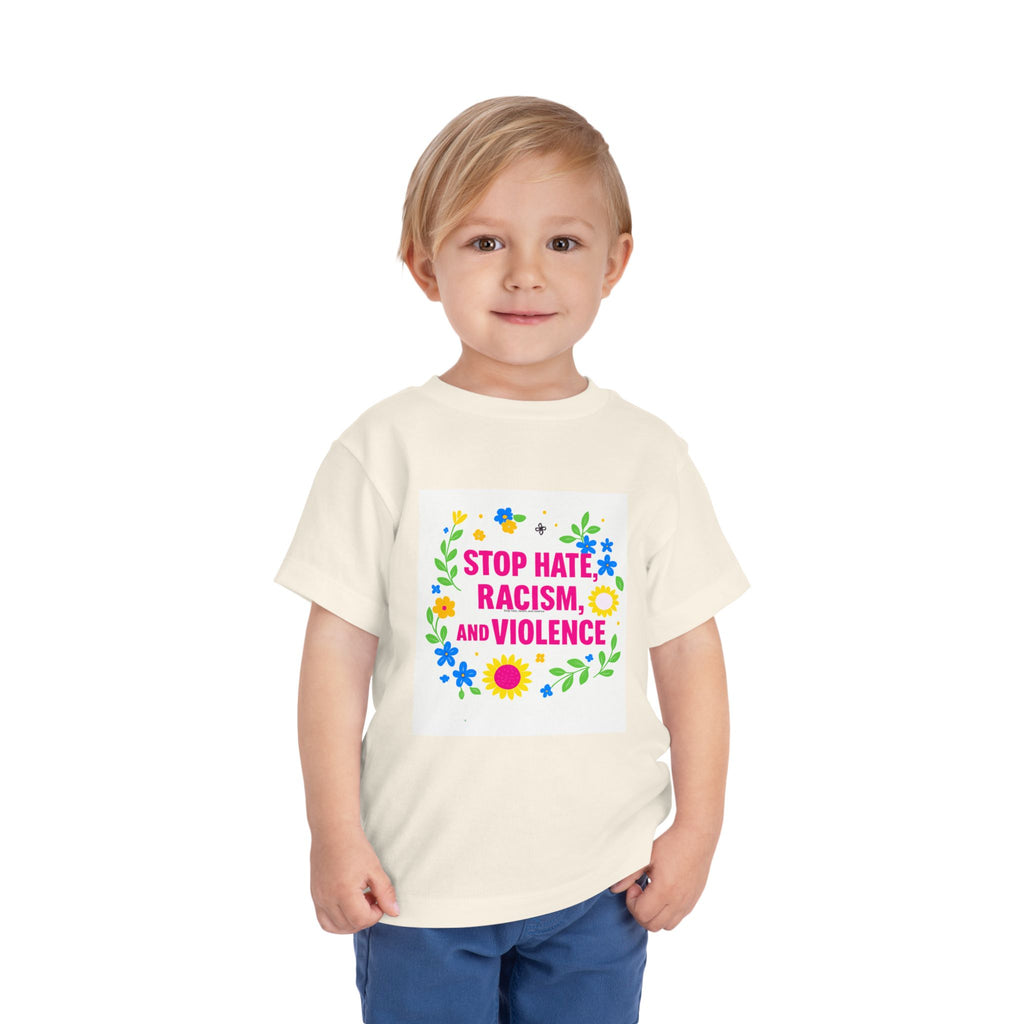 Toddler Tee — "Stop Hate, Racism, and Violence" Floral Anti-Racism Kids Shirt