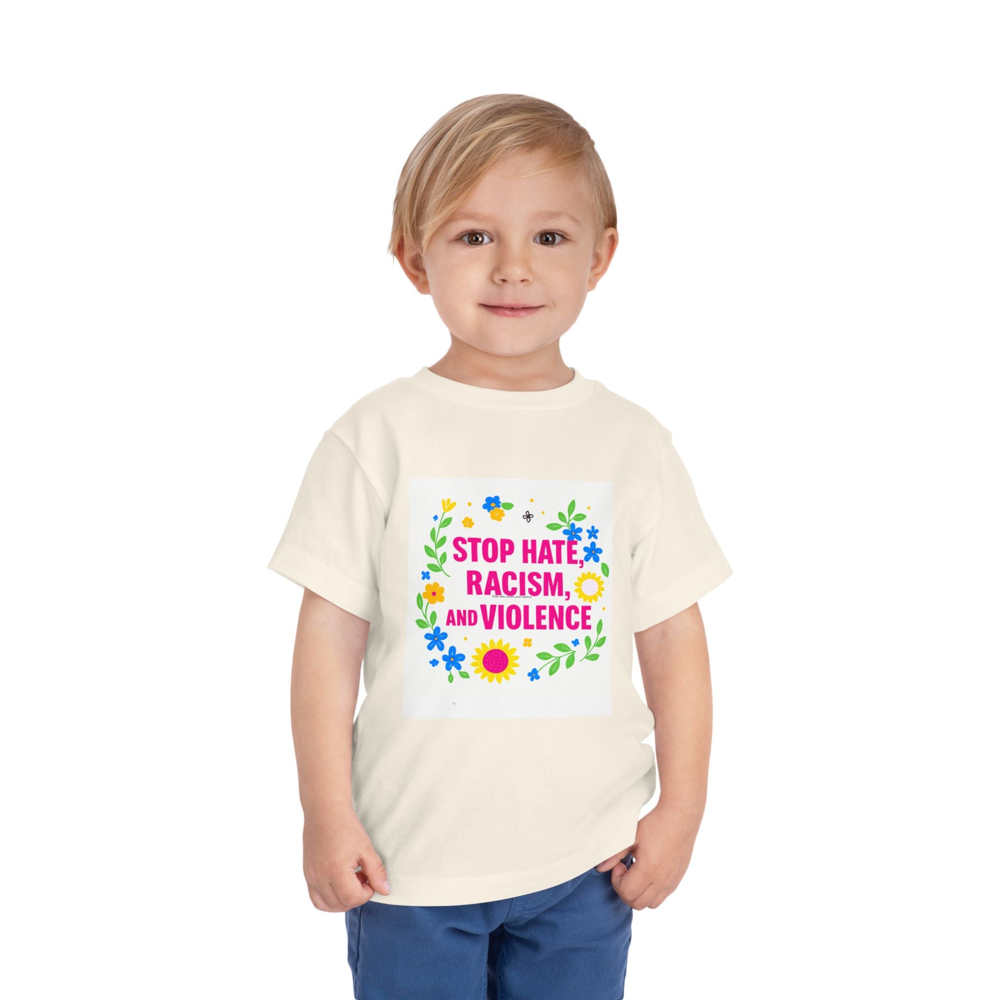 Toddler Tee — "Stop Hate, Racism, and Violence" Floral Anti-Racism Kids Shirt