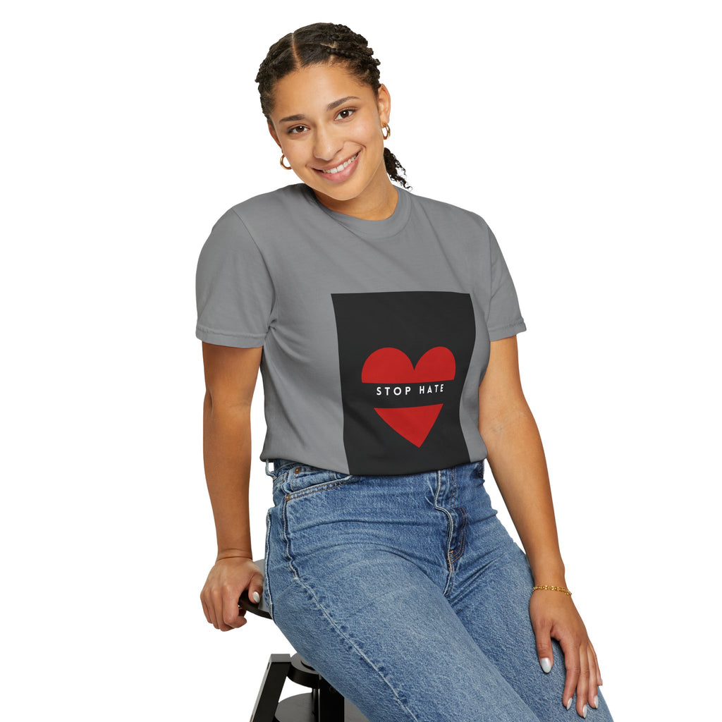 Stop Hate Heart T-Shirt — Red Heart Graphic Tee for Anti-Hate Awareness
