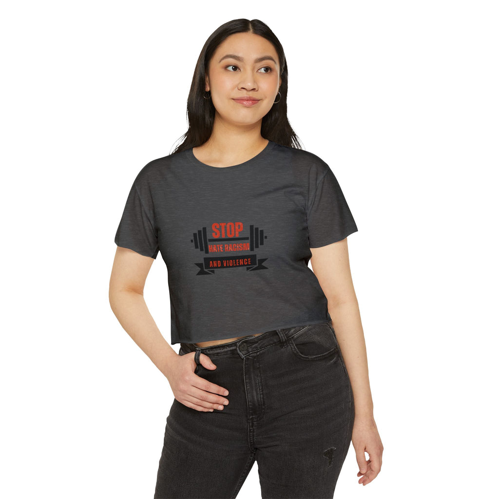 Crop Top — "Stop Hate Racism and Violence" Graphic Festival Tee