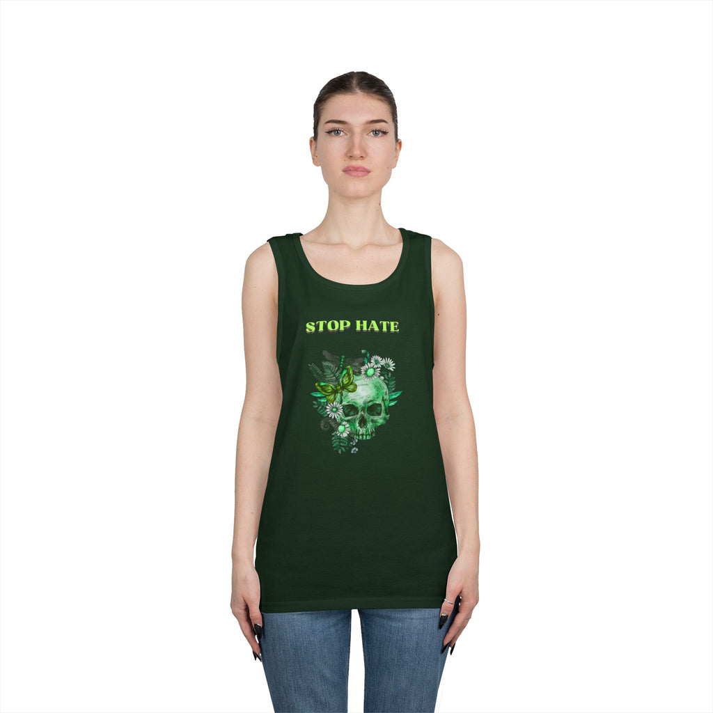 Stop Hate Skull Tank — Green Floral Skull Tank Top