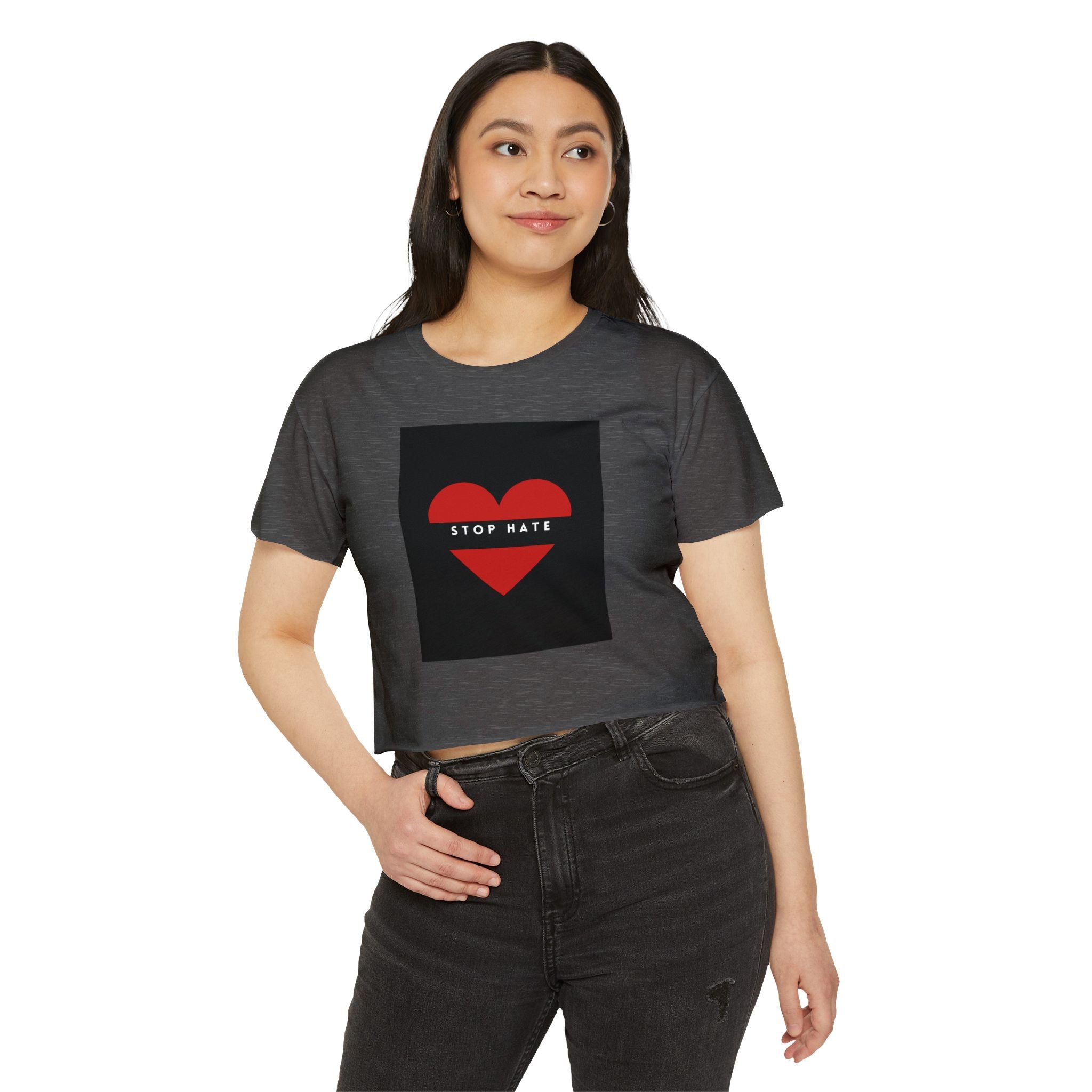Stop Hate Heart Crop Top — Women's Festival Activist Tee
