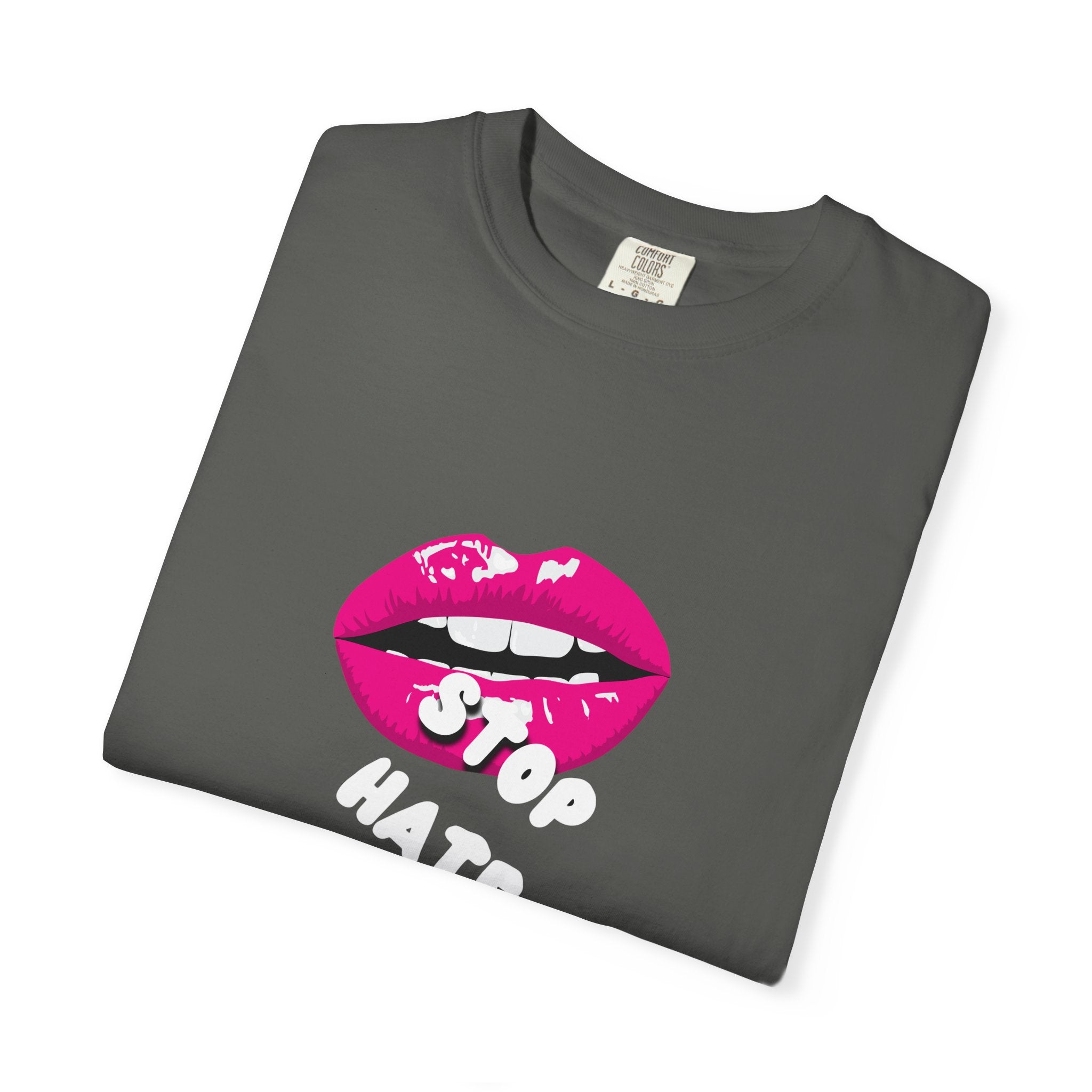 T-Shirt — Pink Lip 'Stop' Graphic Tee (No Racism or Violence)