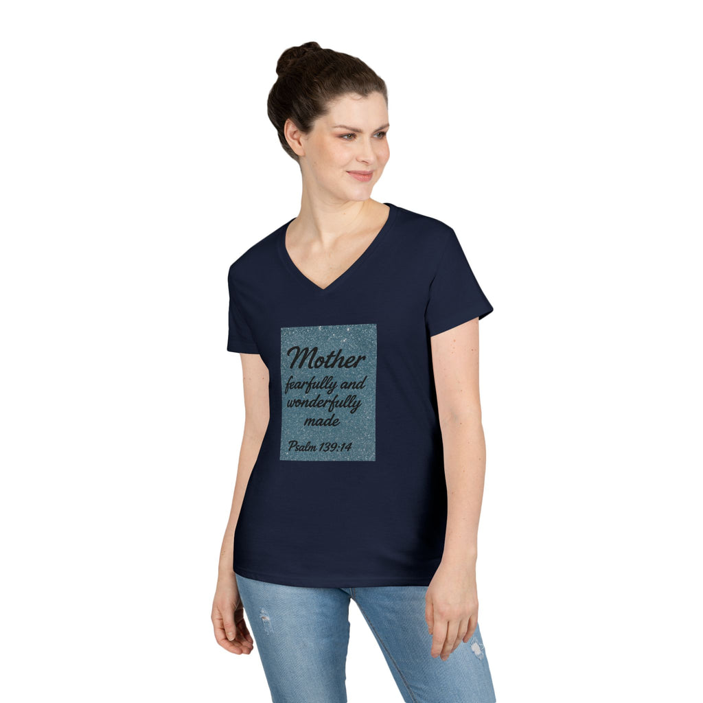 Mother 'Fearfully and Wonderfully Made' V‑Neck Tee — Psalm 139:14 Christian Mom Shirt