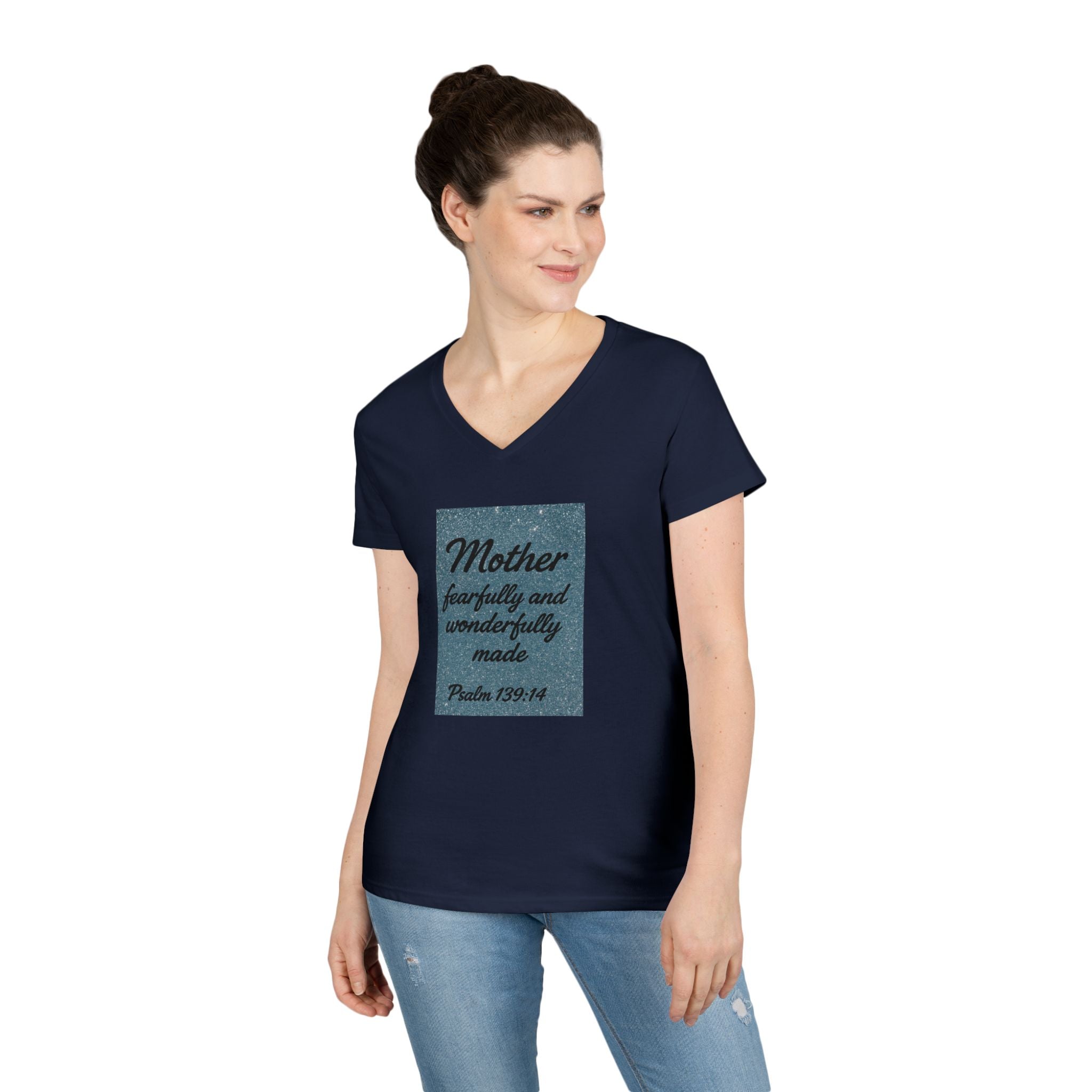 Mother 'Fearfully and Wonderfully Made' V‑Neck Tee — Psalm 139:14 Christian Mom Shirt