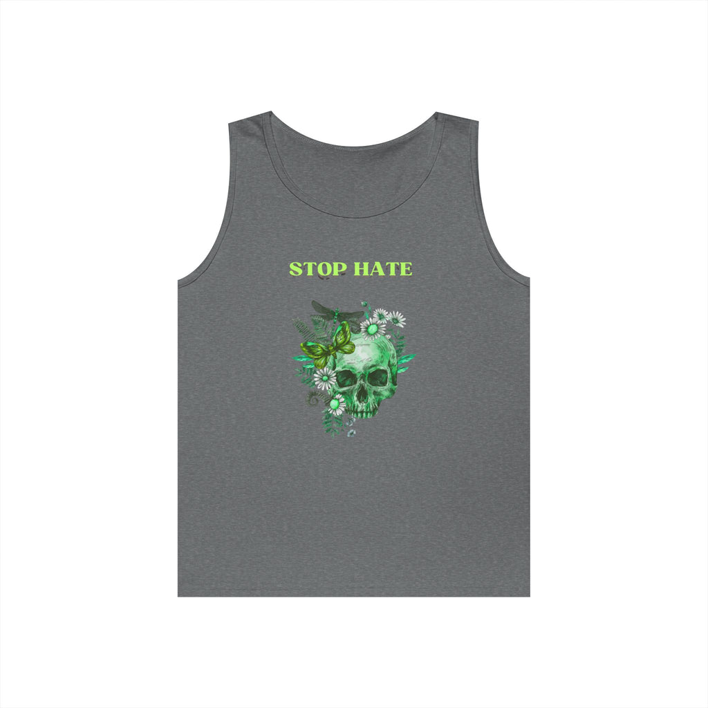 Stop Hate Skull Tank — Green Floral Skull Tank Top
