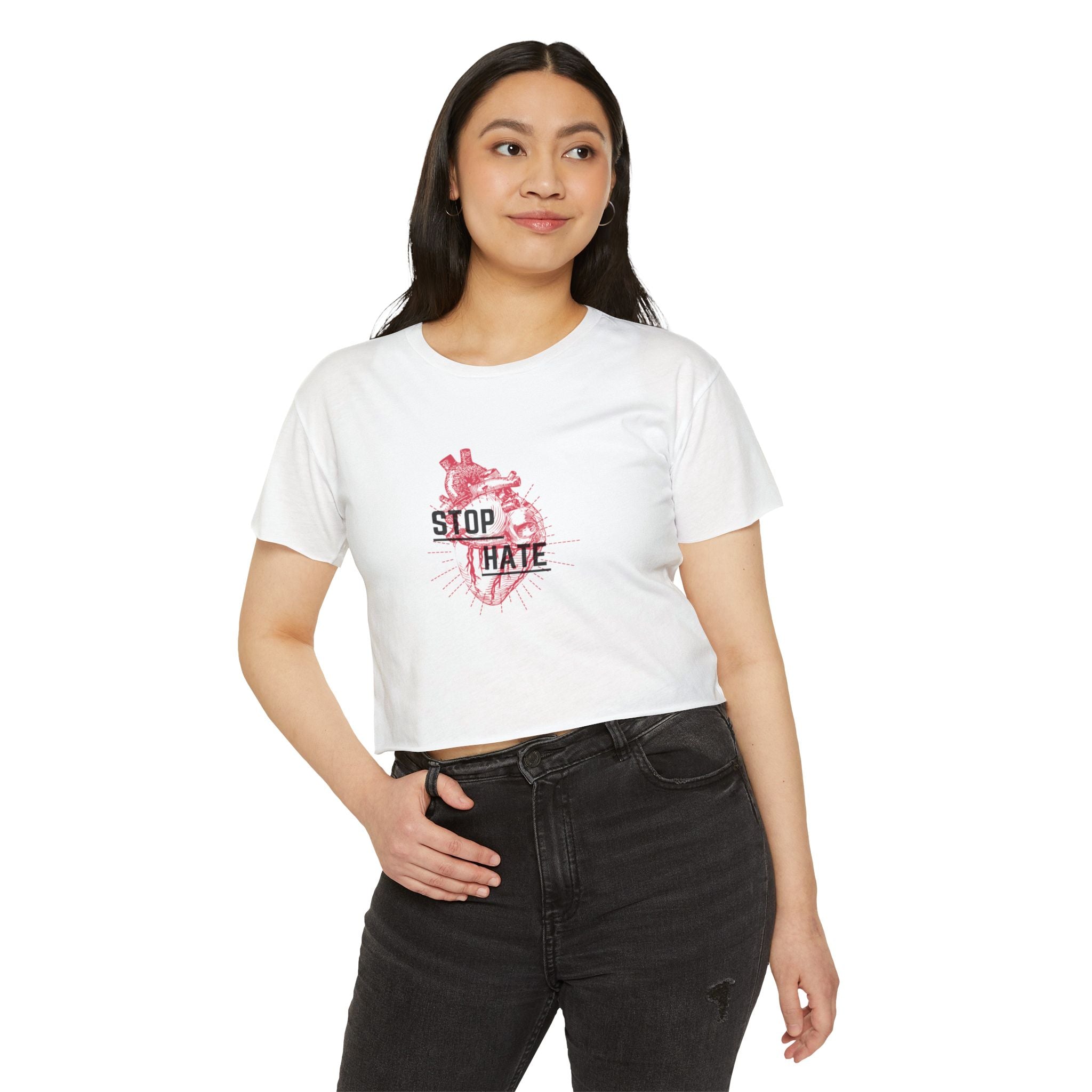 Stop Hate Heart Crop Top — Women's Festival Graphic Tee
