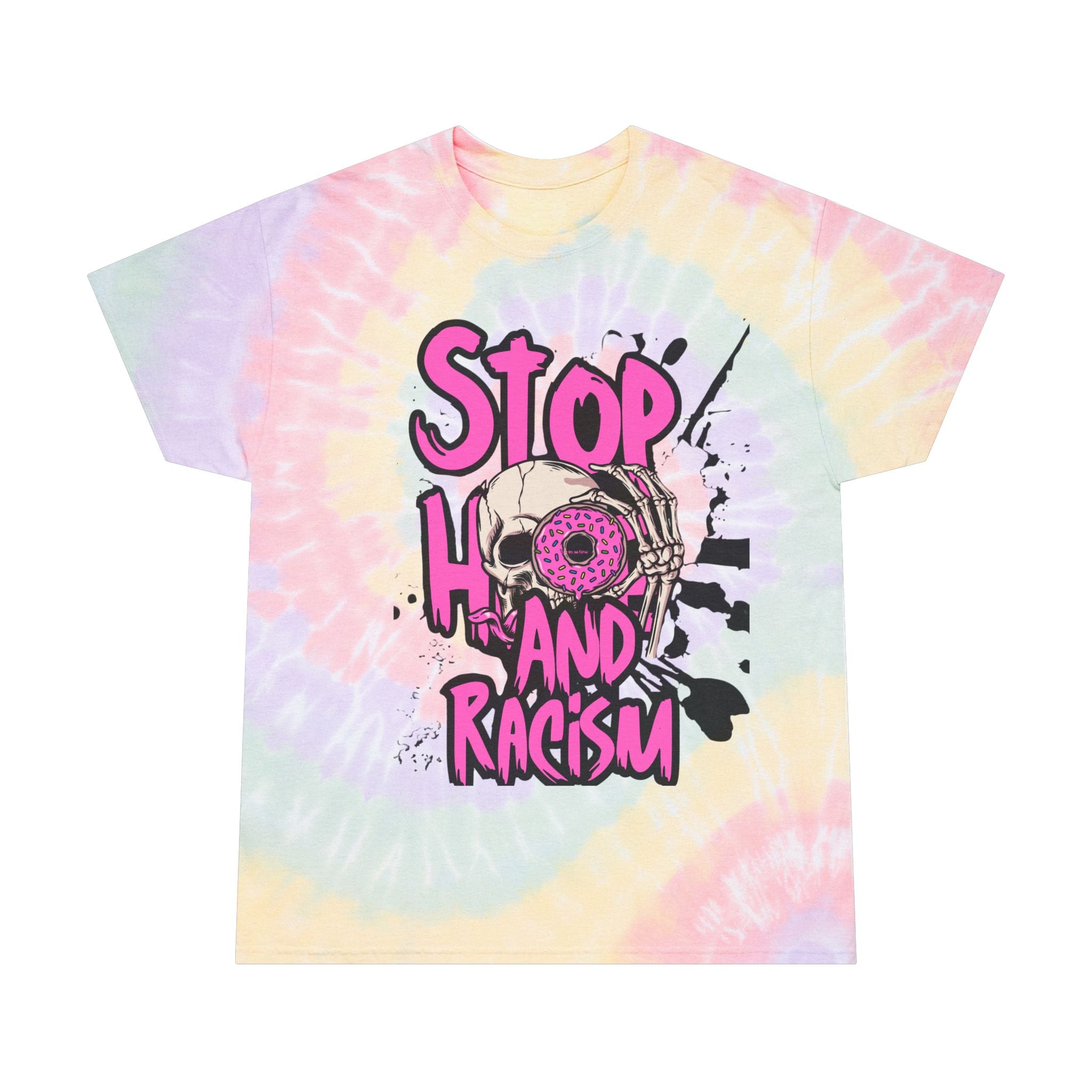 Tie-Dye Tee — "Stop Hate and Racism" Spiral Graphic T-Shirt