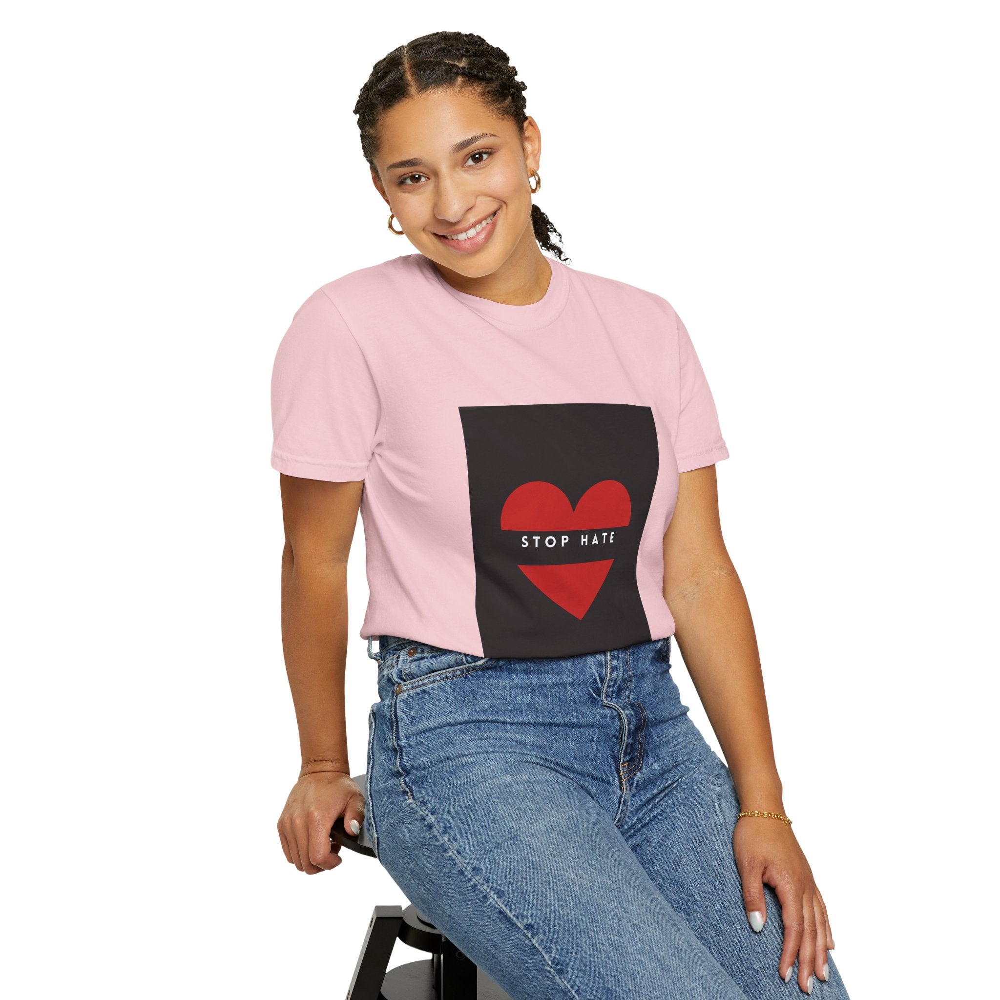 Stop Hate Heart T-Shirt — Red Heart Graphic Tee for Anti-Hate Awareness