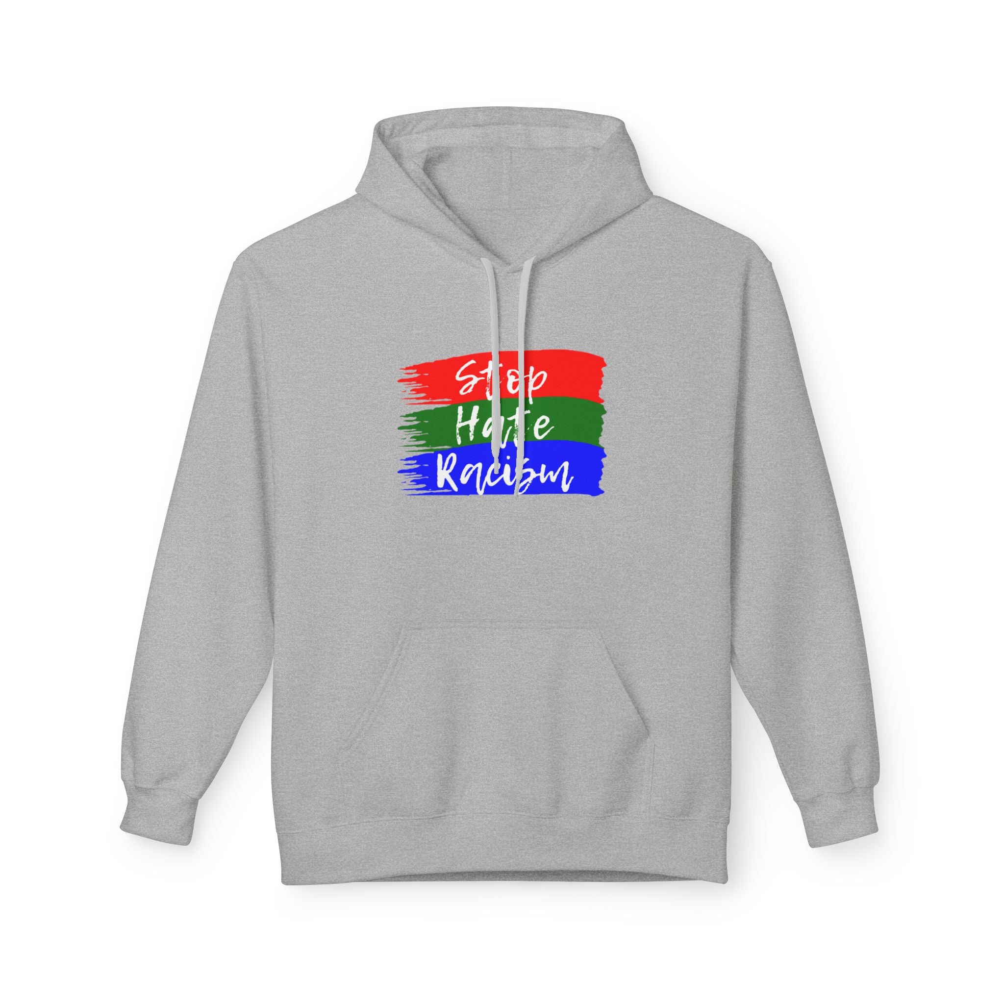Hoodie — Stop Hate Rebuild (Red-Green-Blue Brushstroke)